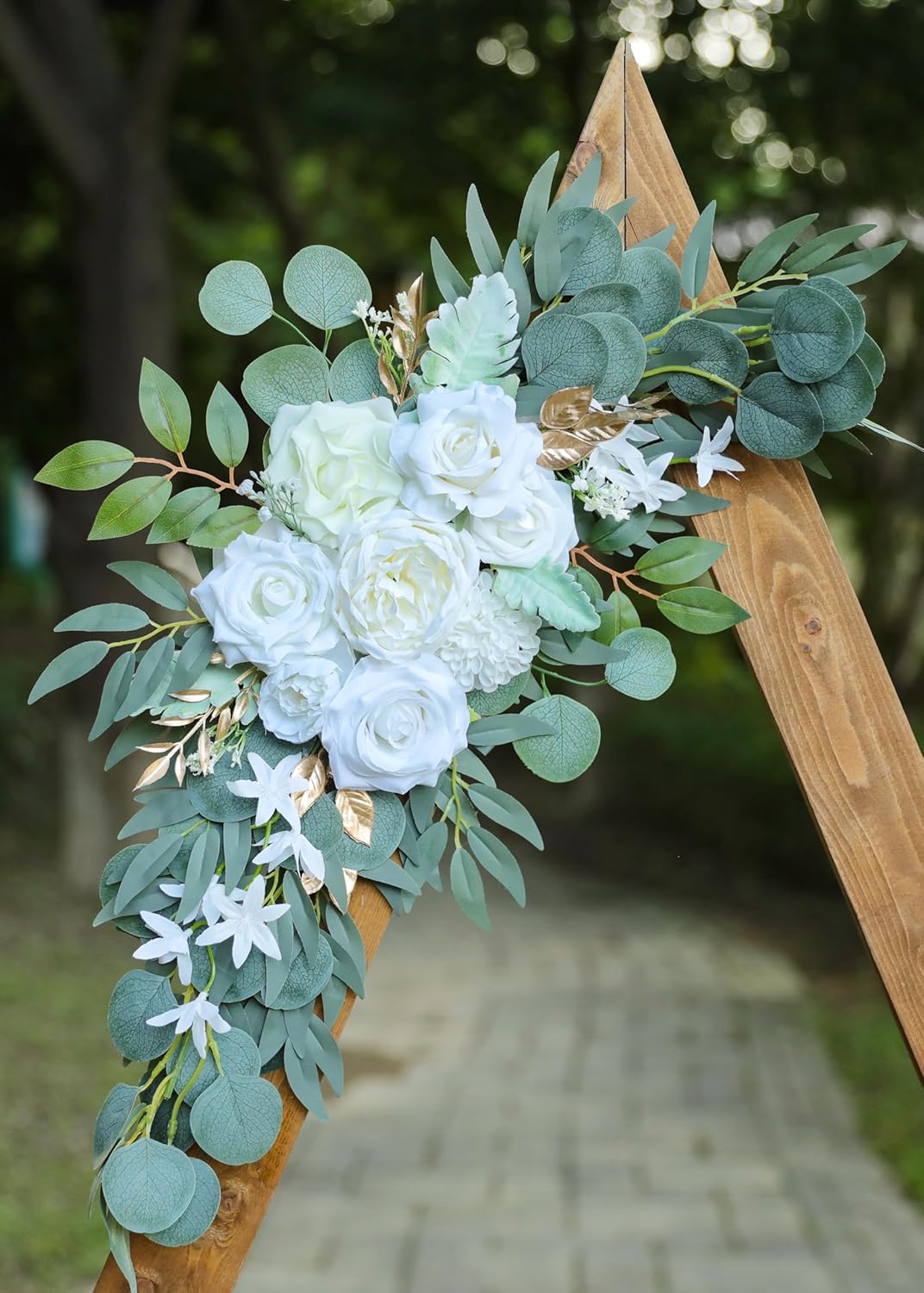 Artificial White Wedding Arch Flower Swags Set of 2 for Welcome Signs, Reception and Ceremony Decorations - Gold Floral Decor