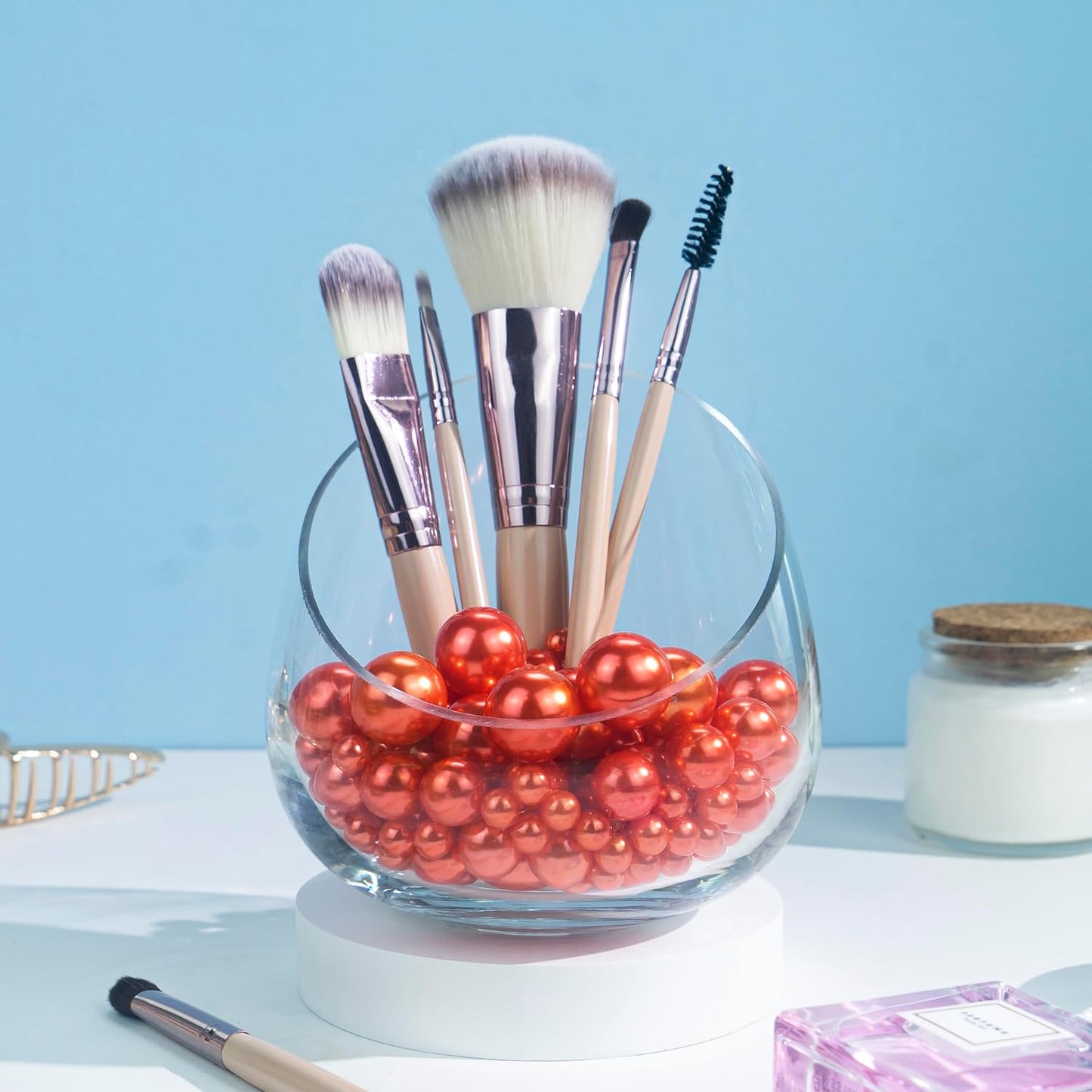 150Pcs Orange Polished No Hole Faux Pearl Beads for Vase Filling Decorations, Plastic Pearls Vase Fillers, Table Scatters, Wedding Centerpiece, Home Decor, 8/14/20 mm