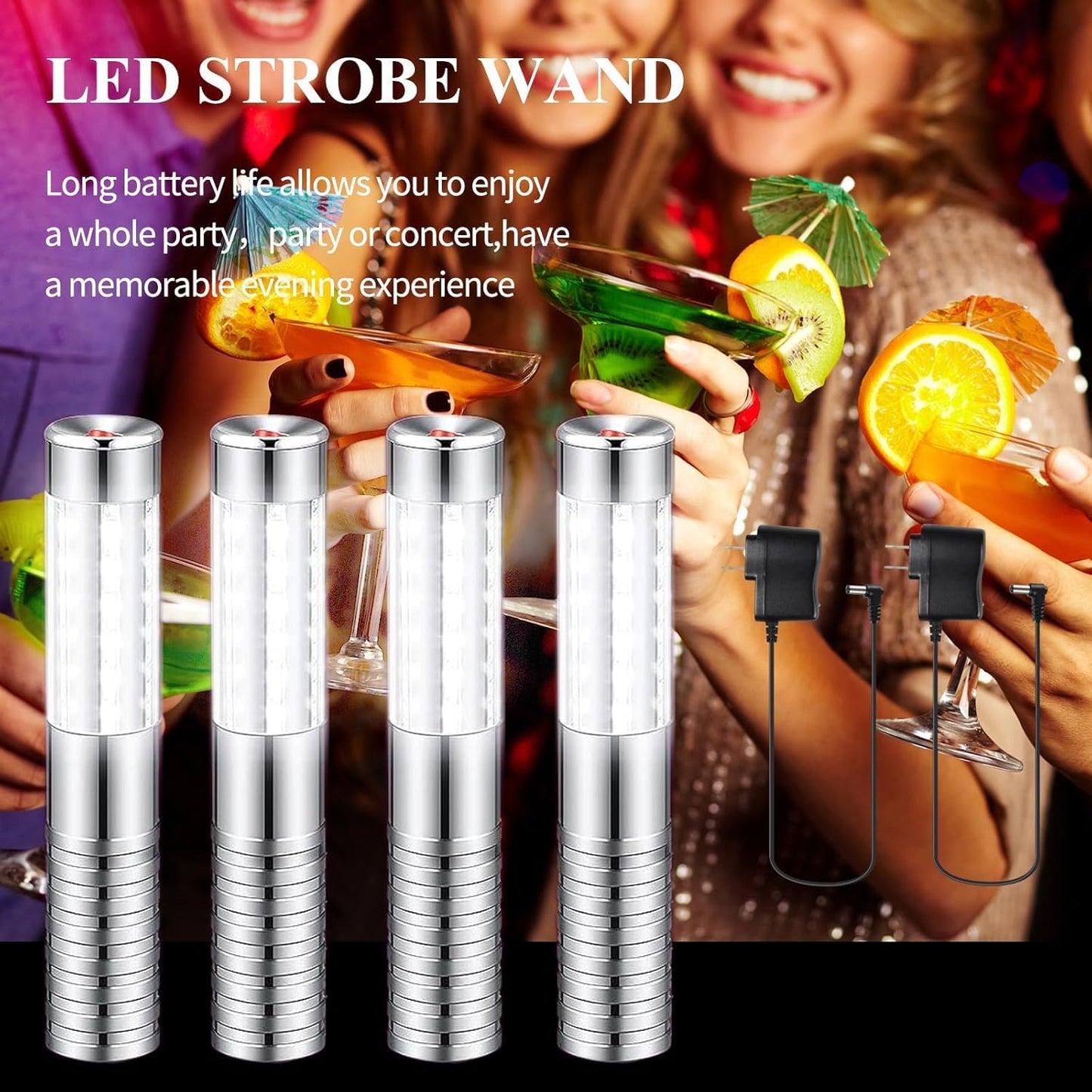 Strobe Baton Light,Stage Handheld Light,Champagne Bottle Sparklers, Recharge led Bottle Service Lights - for Bar Club Birthday Weddings Parties (Sliver 4 PC)