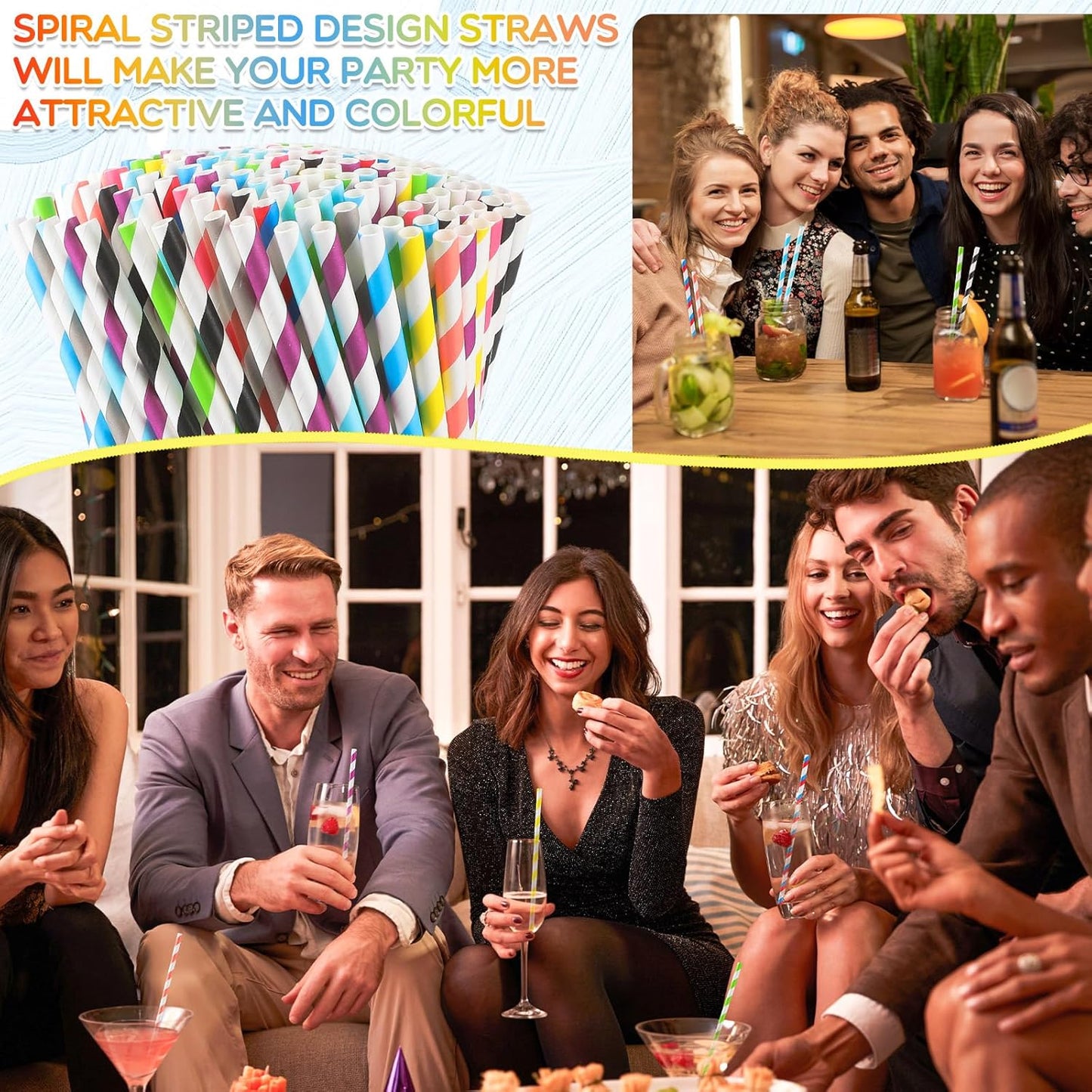 Eaasty 2000 Pcs Colored Paper Straws Bulk Disposable Striped Drinking Paper Straws for Summer Juice, Shakes, Cocktail,7.87 Inches, 0.24'' Diameter (Fresh Colors)