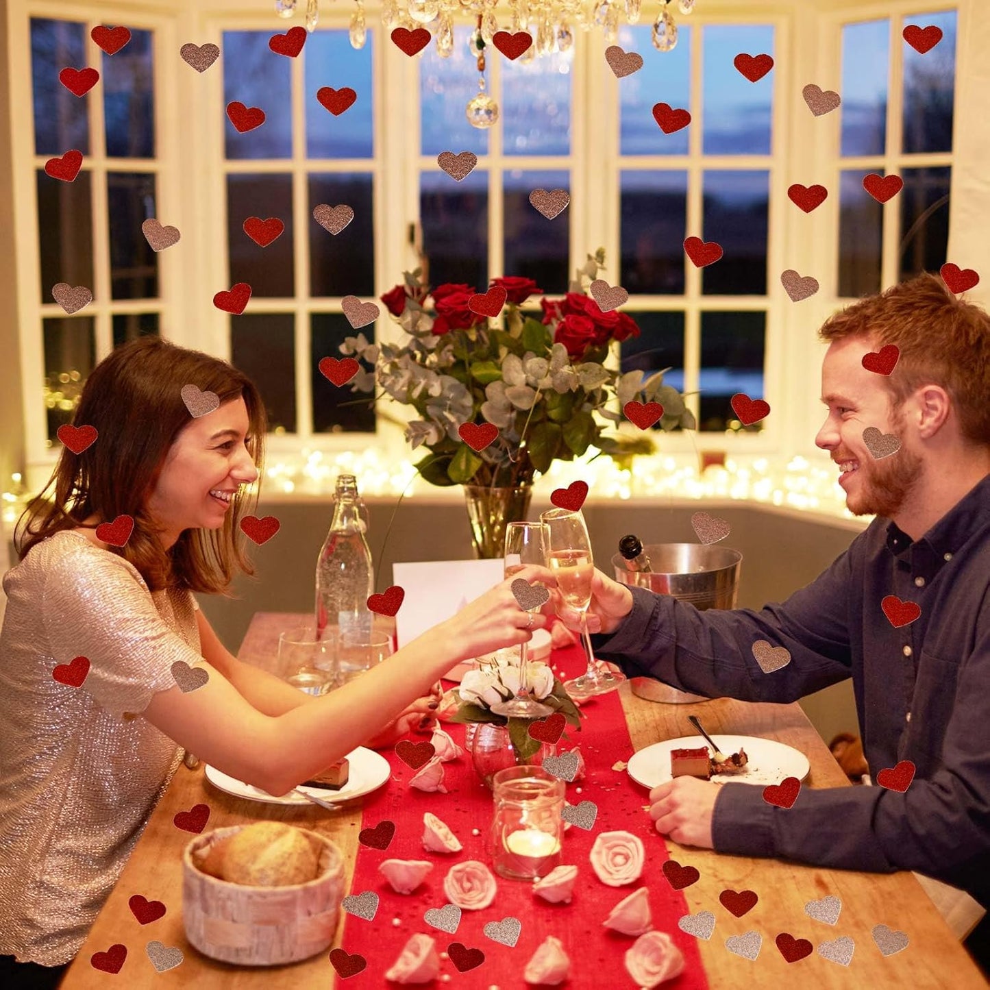 200 Pcs Dark Red and Gold Heart Paper Confetti for Valentine's Day Wedding Baby Shower Birthday Party Table Decoration Supplies