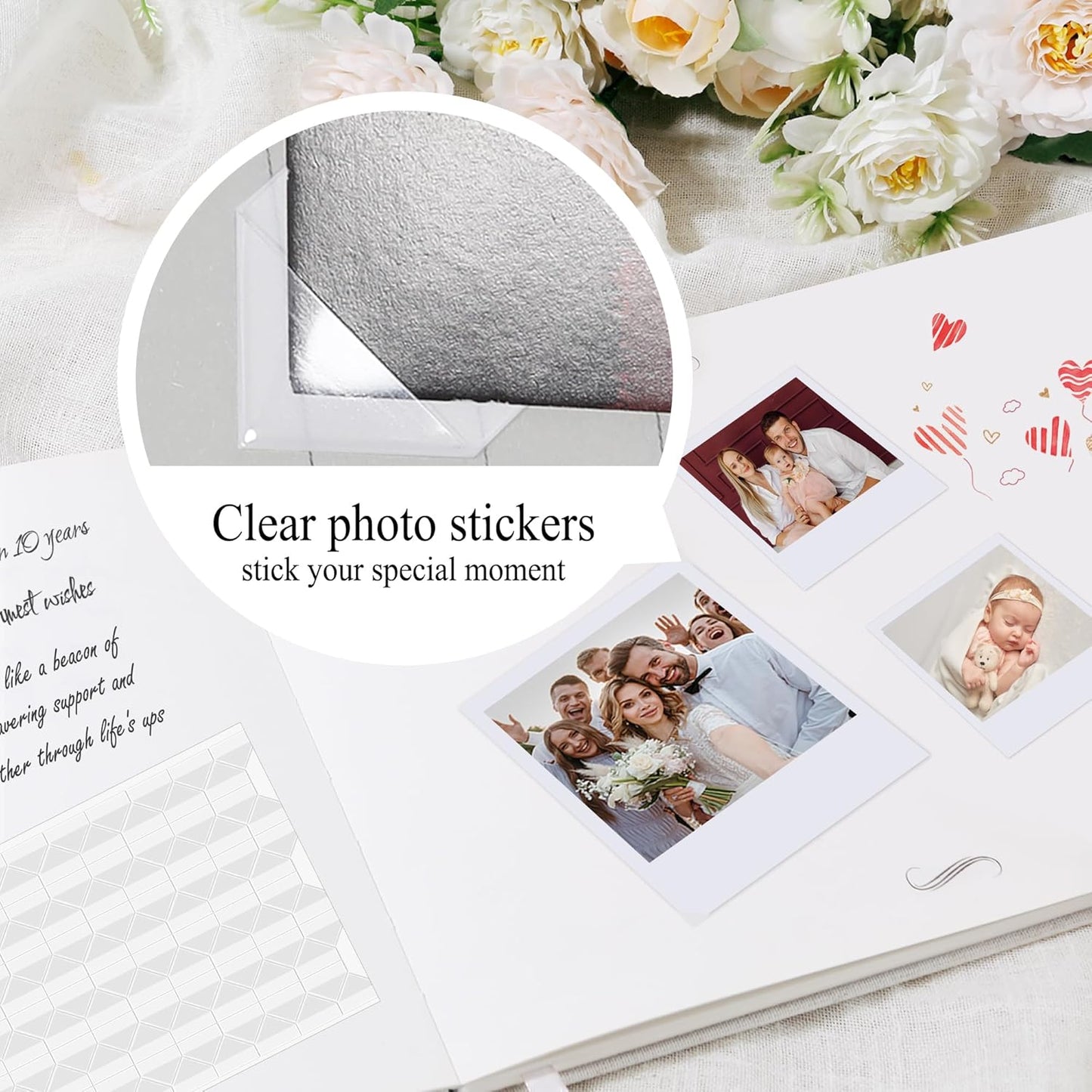 SUNEE Wedding Guest Book - Polaroid Guest Book Weddings Reception, Linen Cover 7" x 9" Guest Book for Baby Shower, Birthdays and Special Events, 100 Blank Pages for Wedding Sign in and Photos, Beige