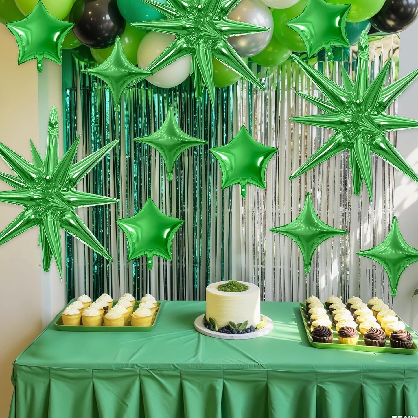 Green Star Balloon,16Pcs Star Foil Balloons Set with 22Inch Explosion Spike Cone Balloons and 10Inch Quadrangle Helium Balloon for Birthday Wedding Baby Shower and Halloween Party Decorations