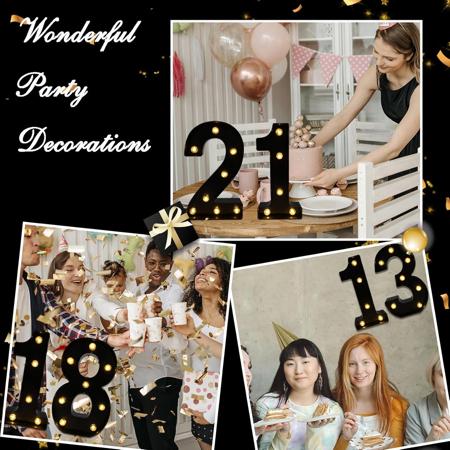 LED Marquee Numbers, 8.58 Inch Led Light Up Numbers for Party, Small Light Up Letters, Battery Powered Lighted Number for Table, Birthday, Night Light, Christmas or Home Decor (Black, Number 2)