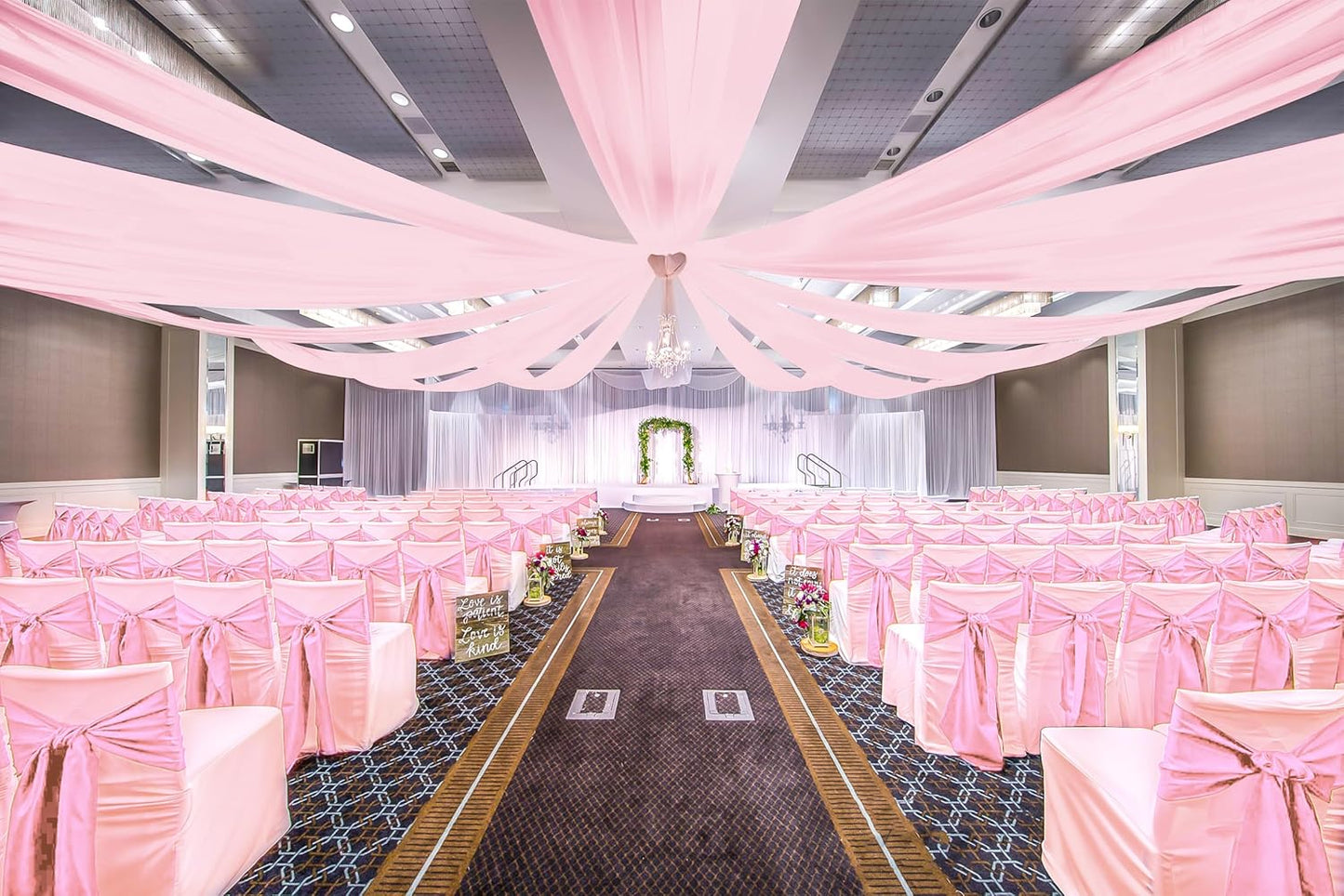 6 Panels Pink Ceiling Drapes for Wedding, 5ftx30ft Ceiling Drapes Cheesecloth Sheer Fabric Curtain Wedding Arch Draping Fabric Romantic Ceilings Decorations for Weddings Party Ceremony Stage