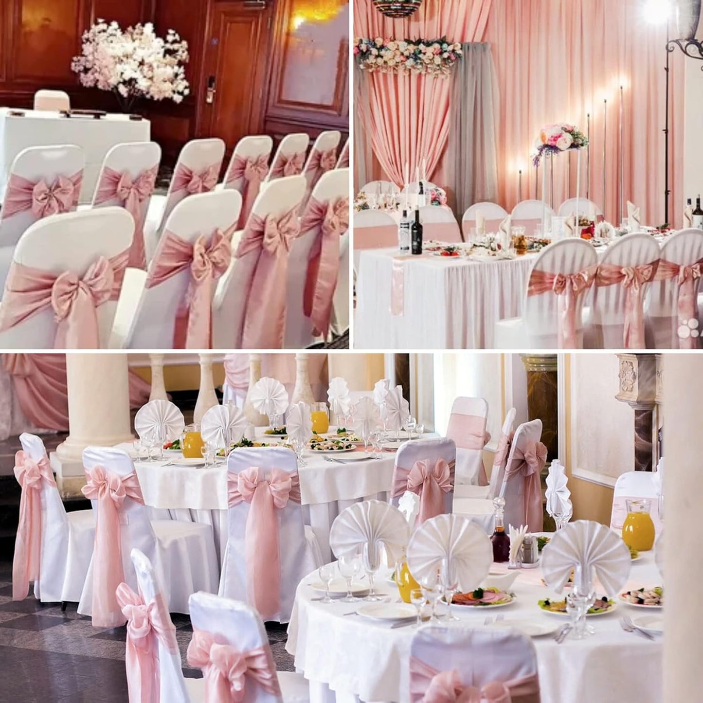 50 PCS Satin Chair Sashes Bows Decorative Universal Chair Cover Chair Ribbon Ties Back Sash for Wedding Birthday Party Ceremony Reception Banquet Event Restaurant Kitchen Decor(7x108 inch,Rose Gold)