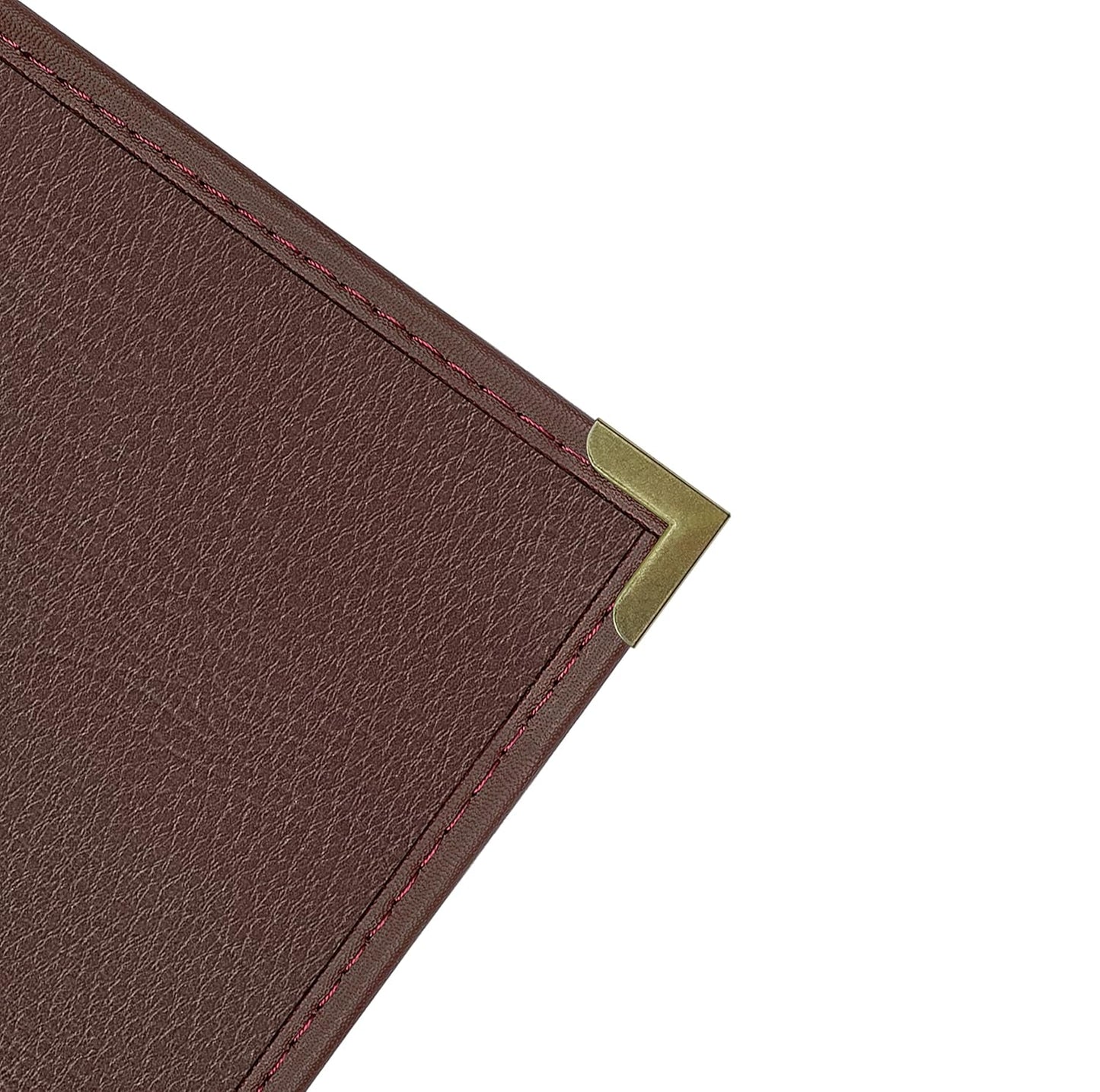 Goodsmart Pajco Style Restaurant Menu Covers – Pack of 10, Side-Loading Menu Holders, Single Stitched Edge, Clear Vinyl Menu Sleeves, Leatherette Trim, Gold Corners, Burgundy, 1 View (8.5" x 14")