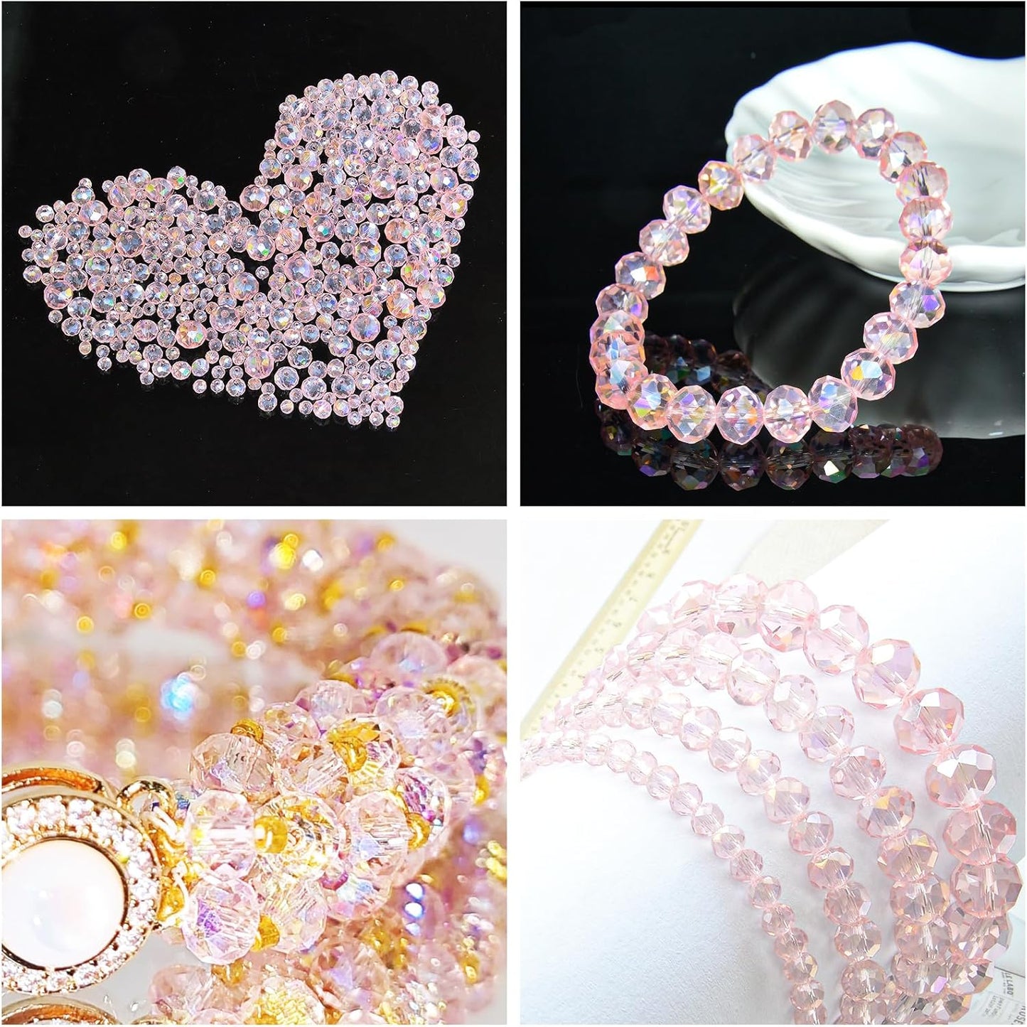 460Pcs 8mm Crystal Glass Beads for Jewelry Making Beads for Bracelets Necklace Pendants Making Supplies(Pink)