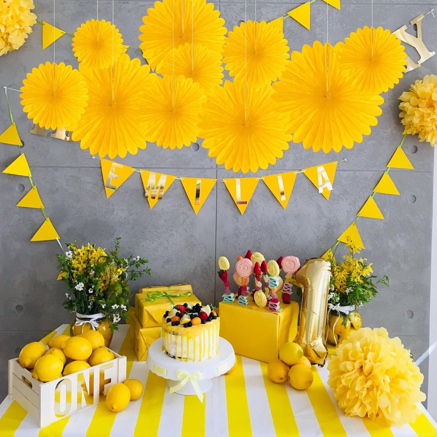 20 Pcs Golden Yellow Hanging Paper Fan, Hanging Honeycomb Round Paper Fans for Weddings, Birthdays, Christmas, Baby Showers, Classroom, Events Ceiling Party Supplies Decorations