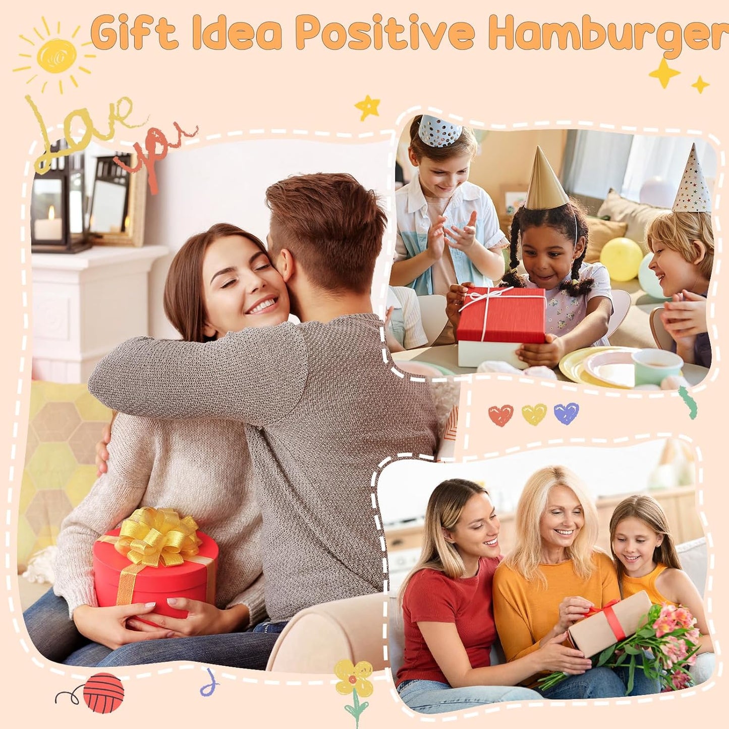 Funny Handmade Hamburger Gift-Unique Cute Presents for Women & Men,Emotional Cheer Support,Birthday Gifts for Her/Him,Friends,Coworkers,Family
