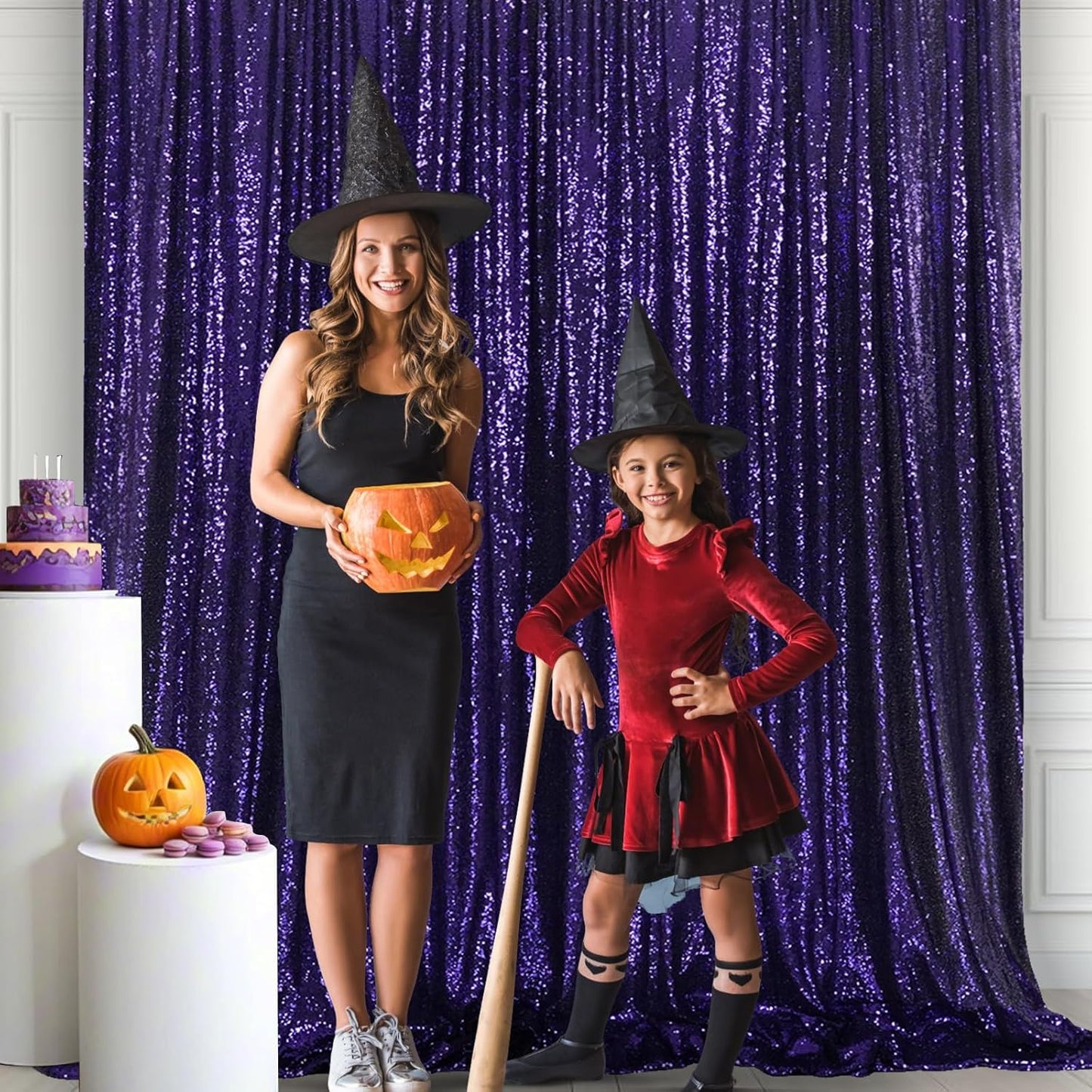 Eternal Beauty Purple Sequin Backdrop, 8x10 Ft Halloween Glitter Background Curtains for Shimmer Photography Party Wedding Birthday Back Drop Decor