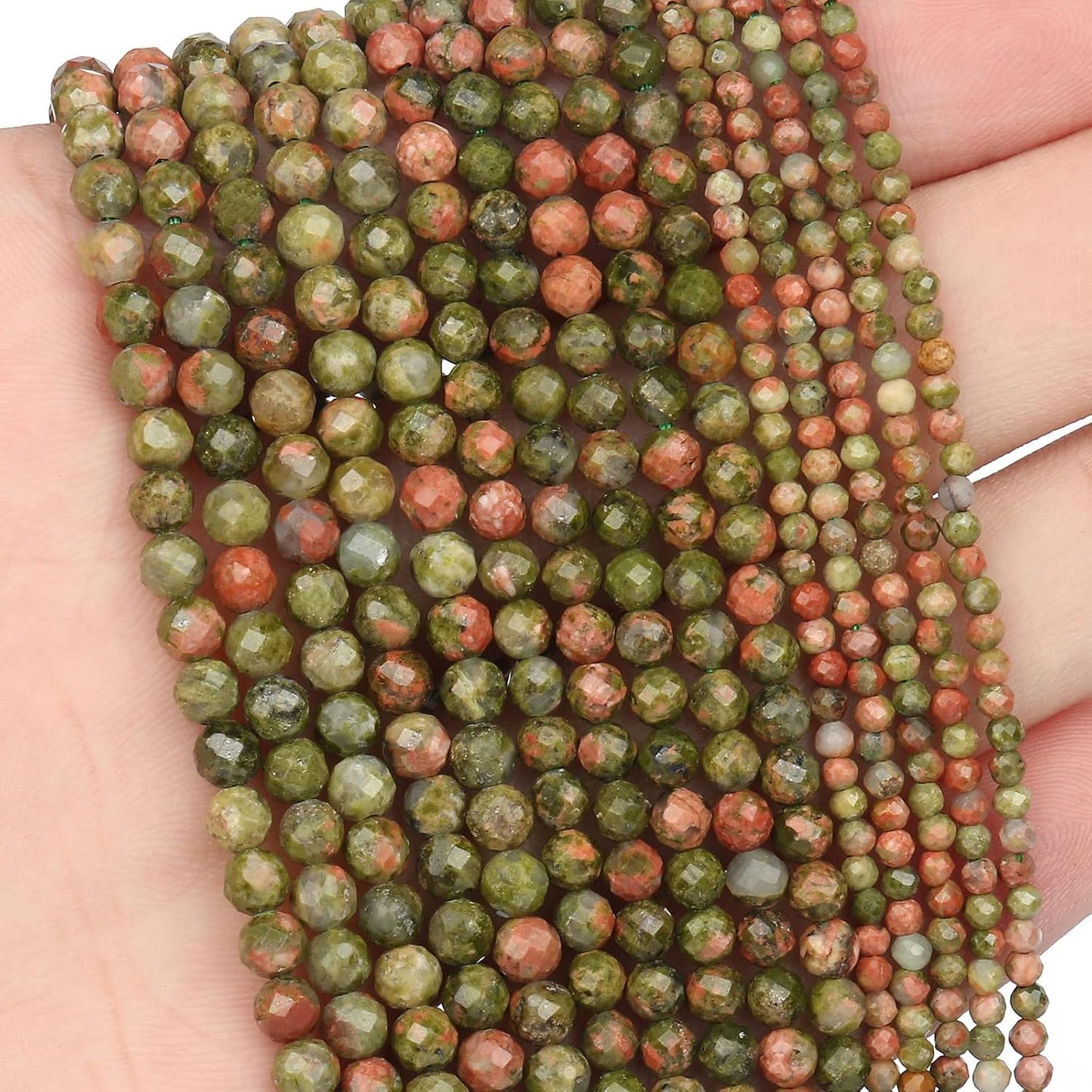 Song Xi 180pcs 2mm Natural Unakite Gemstone Beads Faceted Round Loose Stone Beads for Jewelry Making
