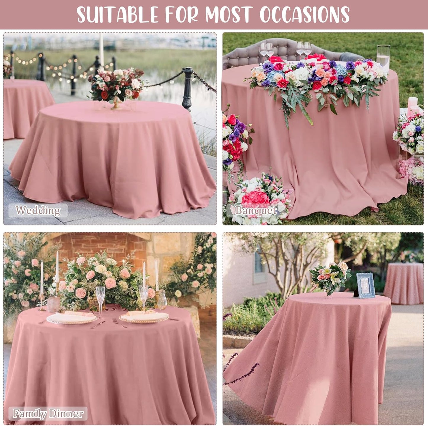 8 Pack Premium Round Tablecloth 90 Inch Round Table Covers Bulk Washable Polyester Fabric Round Table Clothes for Wedding Party Reception Banquet Buffet Restaurant (Dusty Rose, 90 Inch)