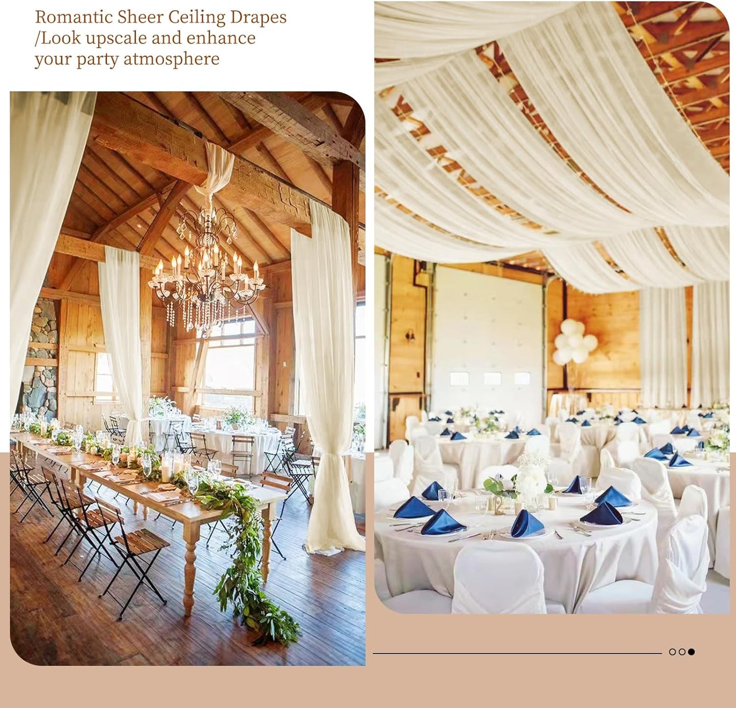 6 Panels Ivory Ceiling Drapes 5ftx20ft Wedding Ceiling Drapes Chiffon Fabric Arch Draping Sheer Curtains Soft Drapery Draping Wedding Ceiling Decorations for Party Ceremony Stage Swag