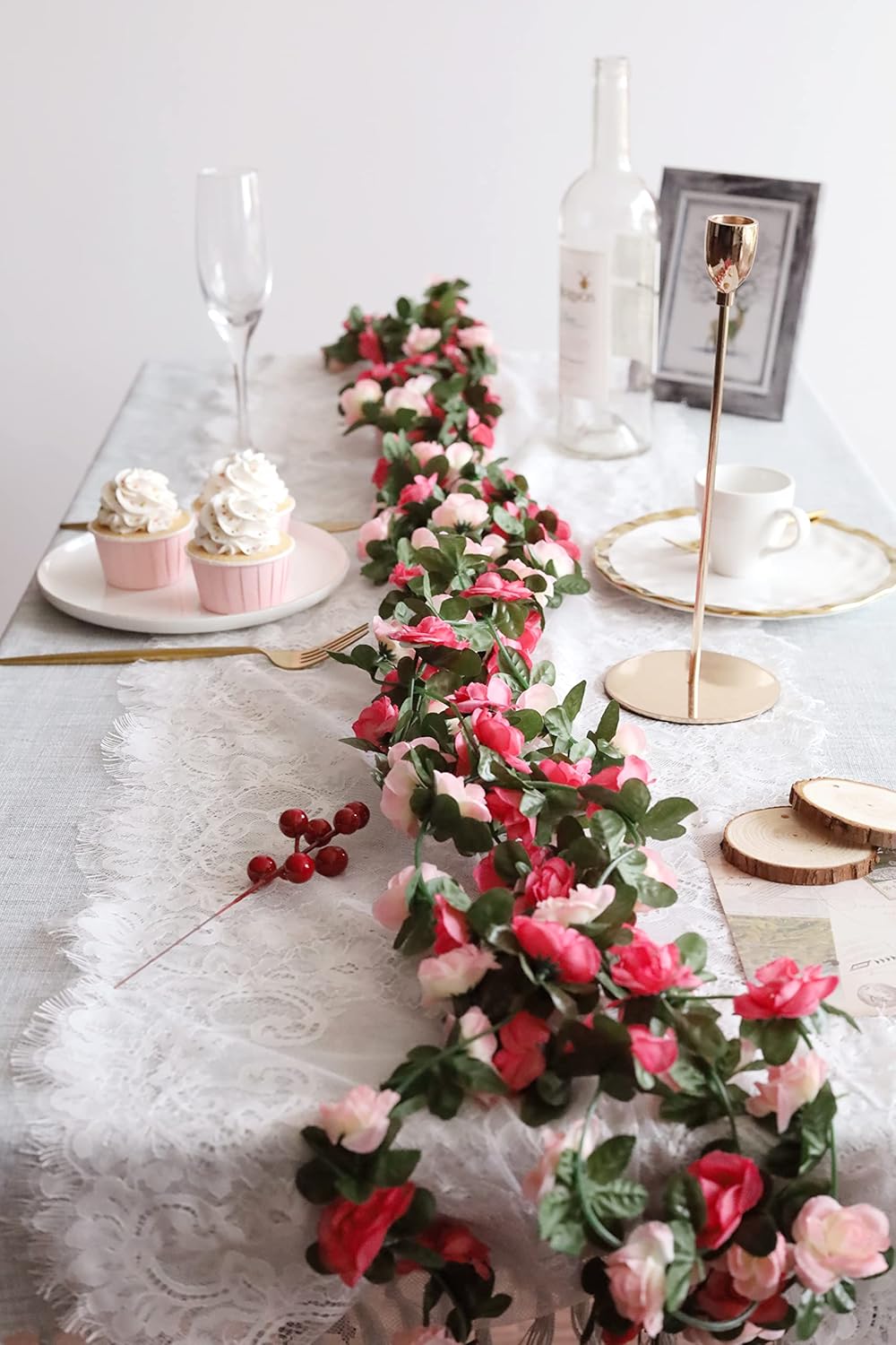 Miracliy 16 Pack 131 FT Flower Garland Decorations Plastic Artificial Flowers for Wedding Decoration Photo Booth Backdrop