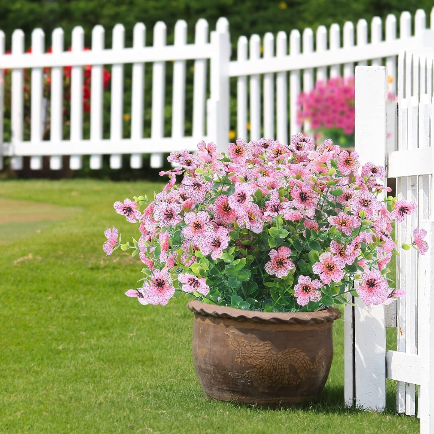 12 Bundles Artificial Flowers Outdoor UV Resistant Fake Plastic Plants Indoor Outside Hanging Plants Garden Porch Window Box Home Wedding Farmhouse Festive Shrub Decor (Pink)