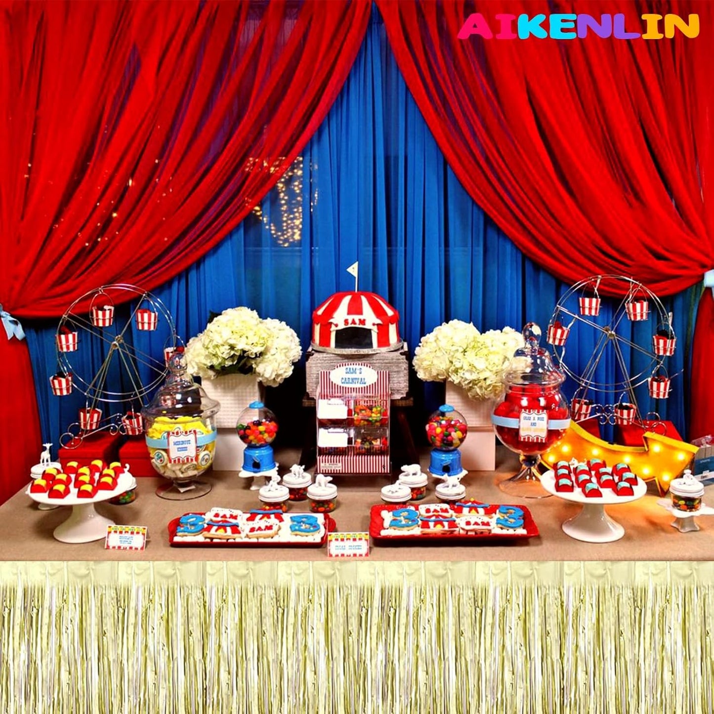 6 Pack 29x108 Inch Metallic Foil Fringe Tinsel Table Skirts Banner for Rectangle Tables Streamer Garland Backdrop for Wedding, Birthday, Parade Floats, Valentine's Day Party Decoration(Light Gold)