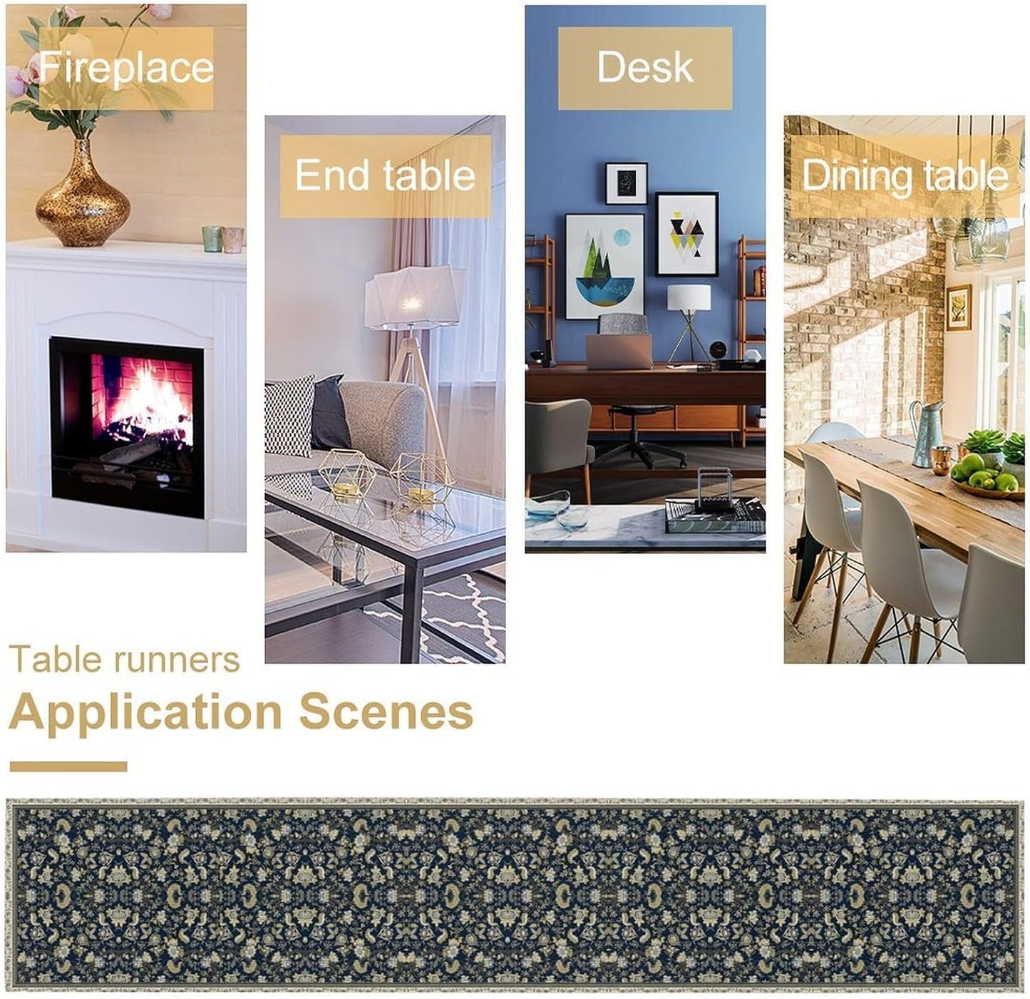 Vintage Boho Floral Table Runner, Morris Rustic Country Farmhouse Dark Blue Grey Retro Flower Pattern for Home Kitchen Table Decor Dining Coffee Room Party Decor 13x90in