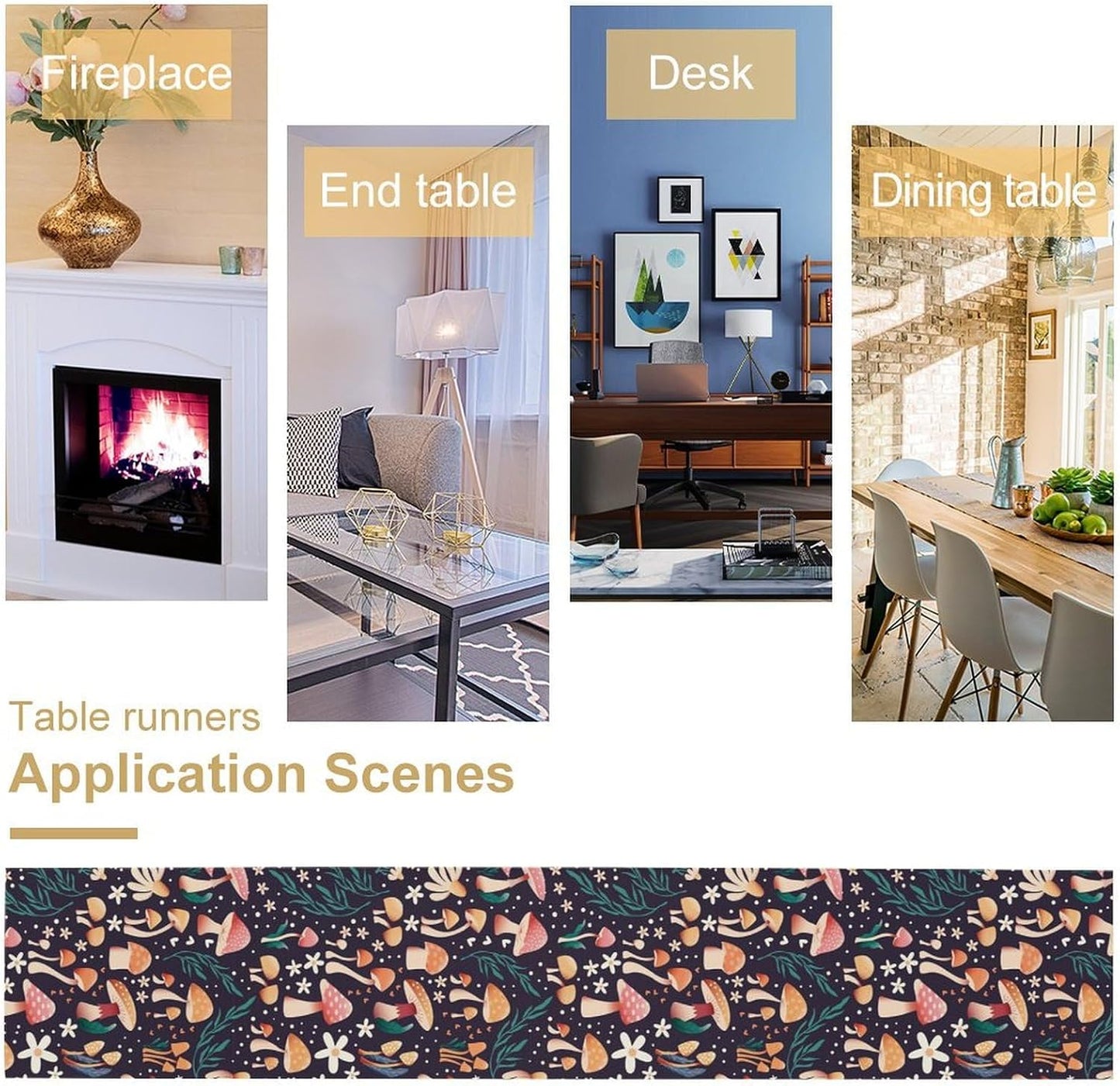 Mushroom Table Runner,Retro Forest Plant Table Cloth Farmhouse Kitchen Dining Table Decoration for Home Party Decor 13x108 Inch