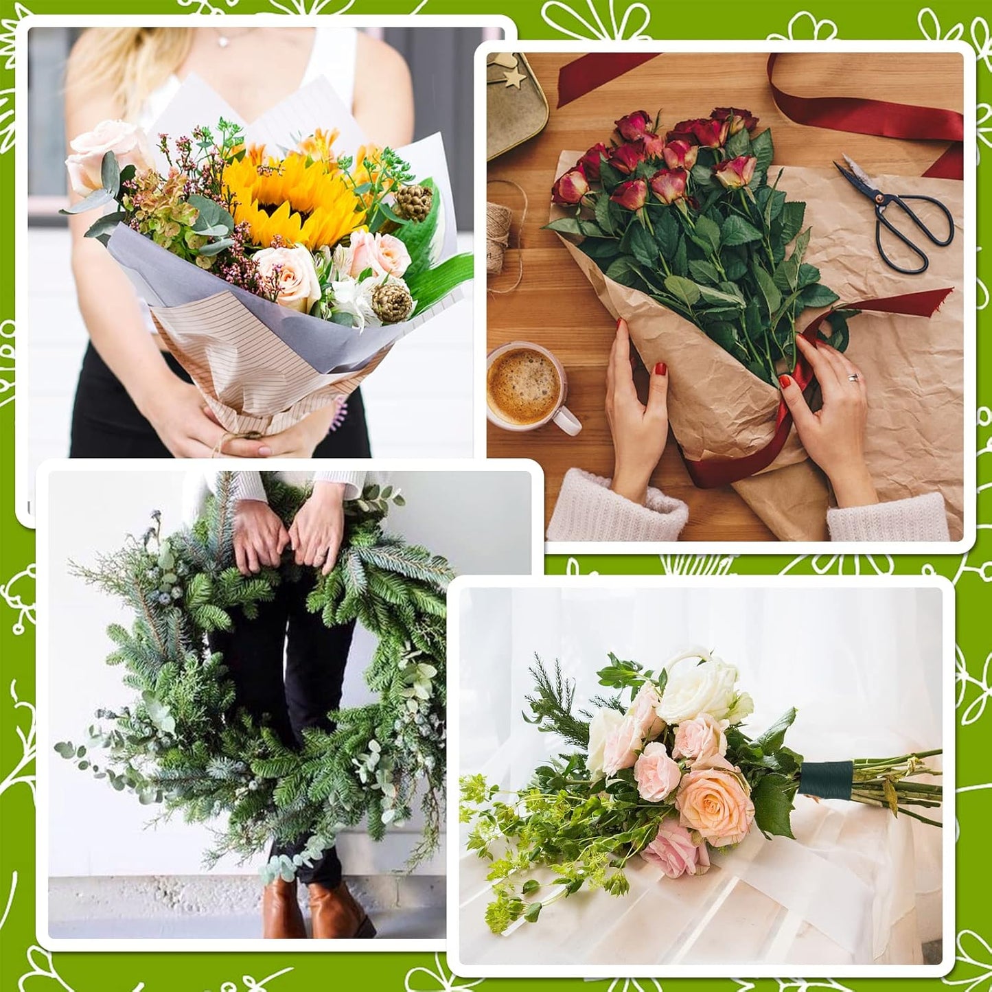 PAXCOO Flexible 110 Yards Green Floral Paddle Wire - Christmas Wreath Craft Wire with Wire Cutter, 22 Gauge