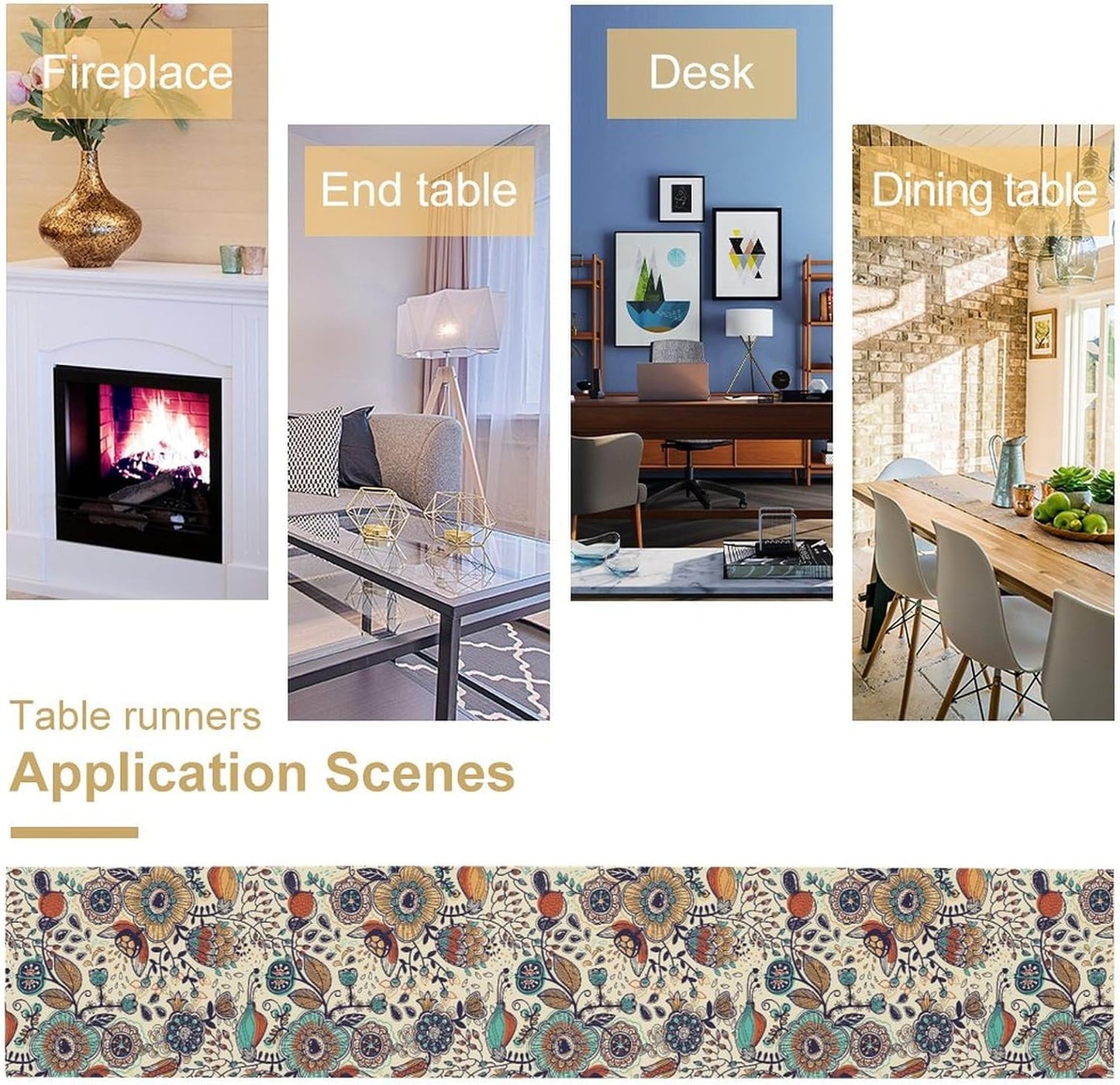 Boho Floral Table Runner,Vintage Flowers Tropical Plants Country Style Table Cloth Kitchen Dining Table Home Party Decoration 13x108 Inch