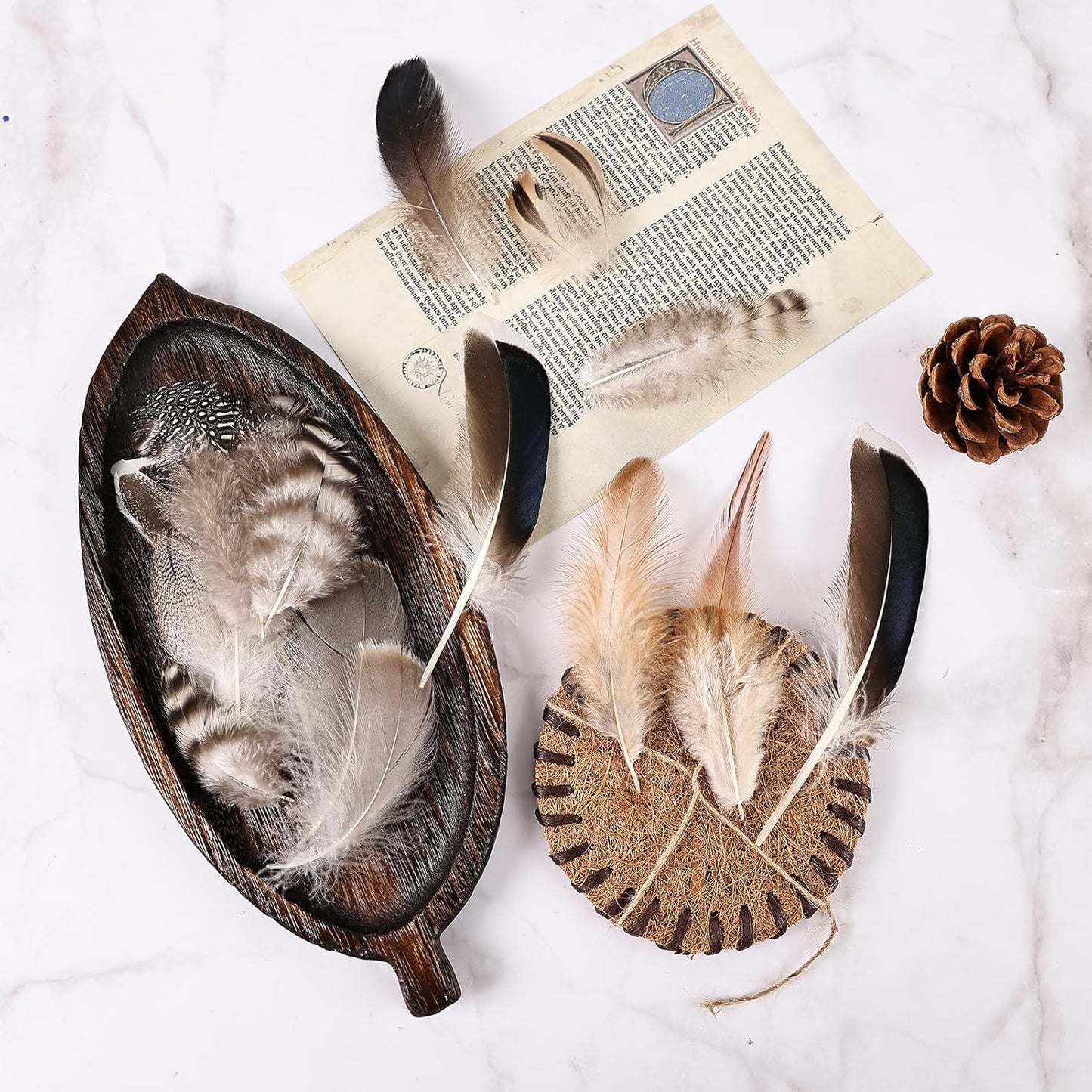 MAOFENG 270pcs 9 Styles Natural Bulk Feathers Assorted Mixed Feathers for DIY Crafts Dream Catcher Wedding Hair Hats Decoration, Guinea Fowl Feathers