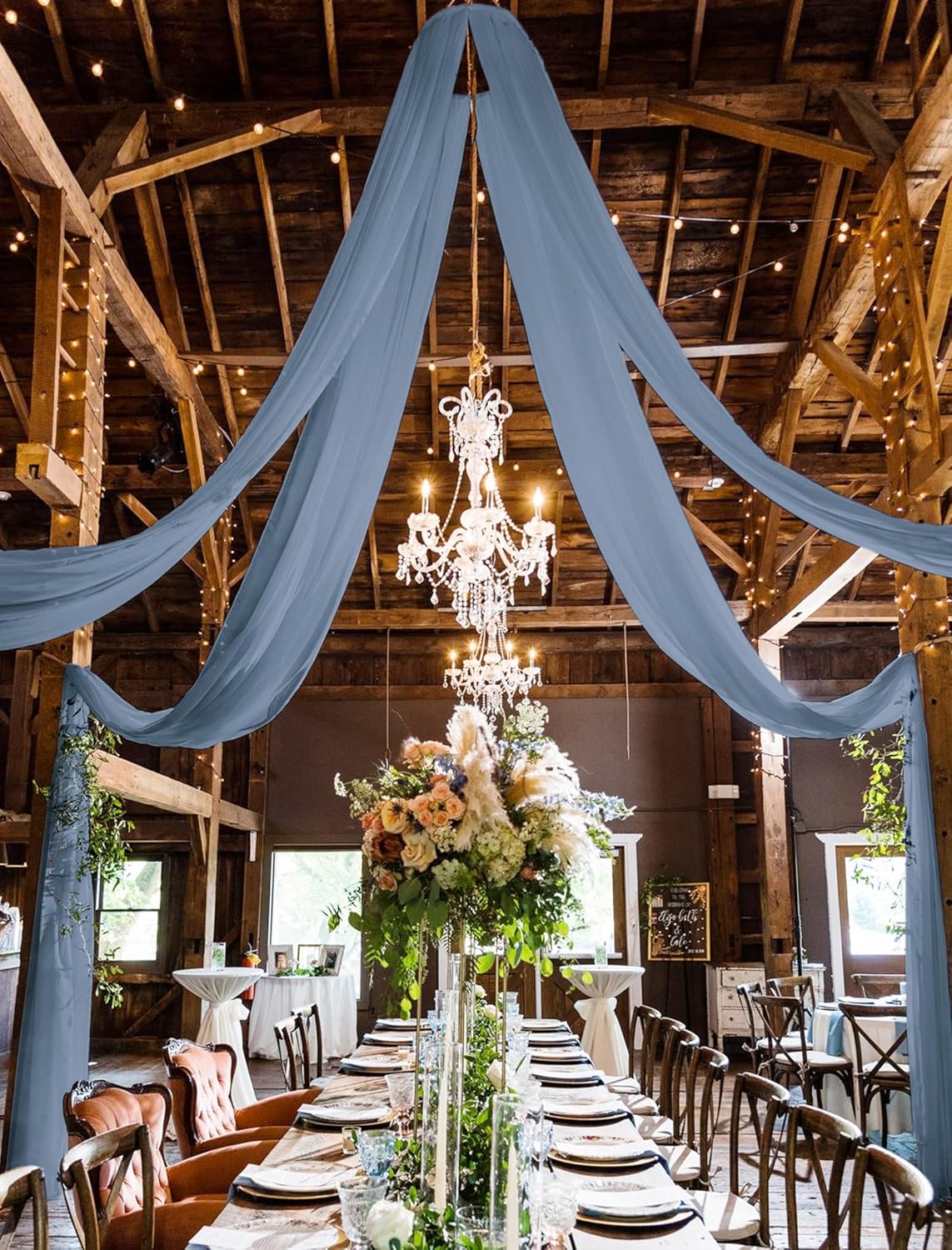 fani 6 Panels Dusty Blue Wedding Ceiling Drapes 5ftx30ft Ceiling Drapes Chiffon Fabric Arch Draping Sheer Curtains Soft Drapery Draping Wedding Ceiling Decorations for Party Ceremony Stage Swag