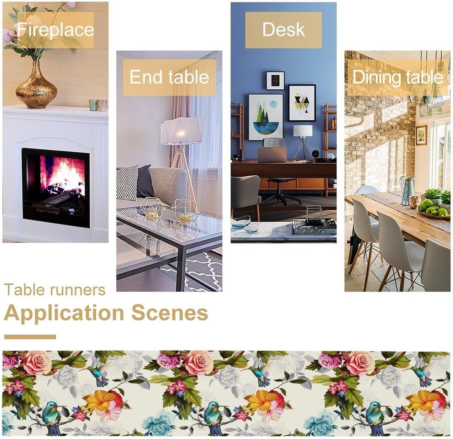 Hummingbird Table Runner,Vintage Floral Country Style Table Cloth Home Kitchen Restaurant Party Decoration 13x90 Inch