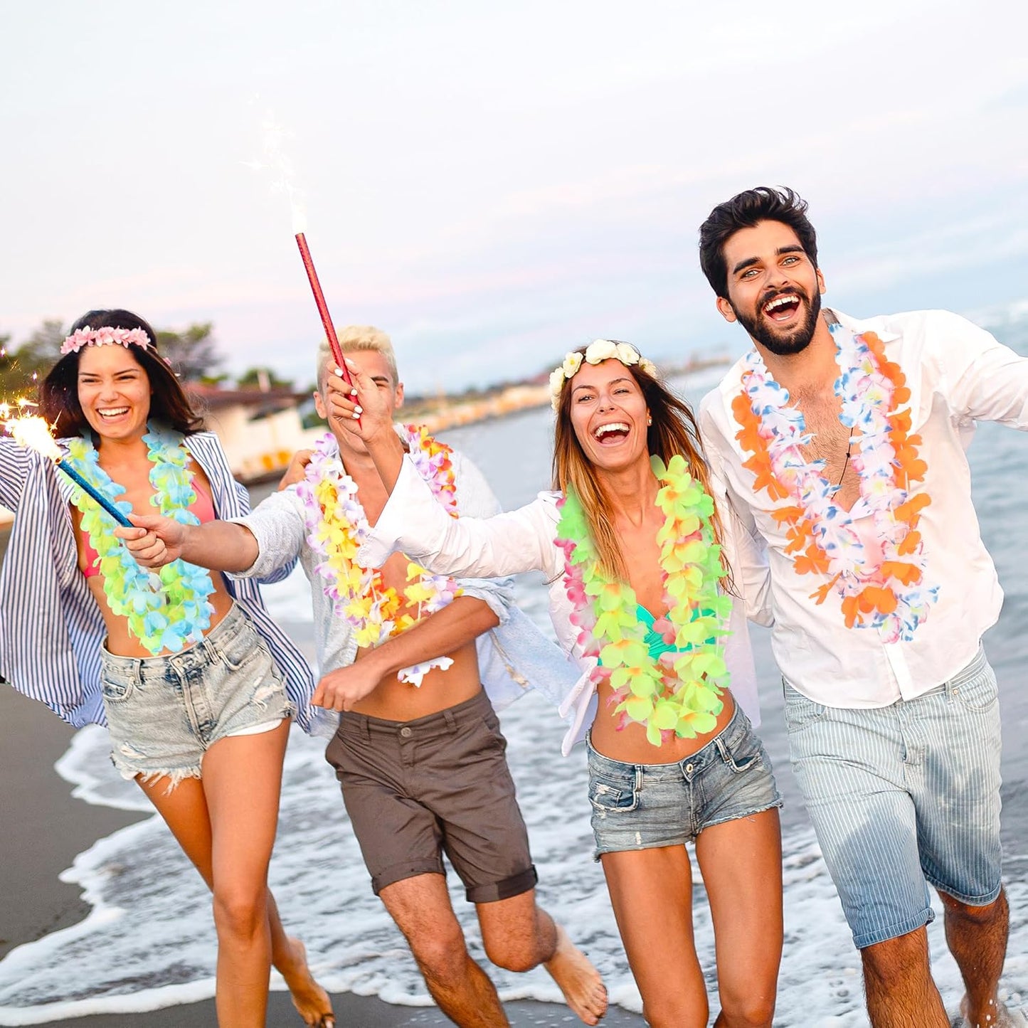 120PCS Hawaiian Leis Party Decorations, Leis for Luau Party Decor, Hawaiian Lei Colorful Tropical Theme Silk Flower Bulk, Flower Garland Summer Pool Birthday Favors Supplies Accessories 