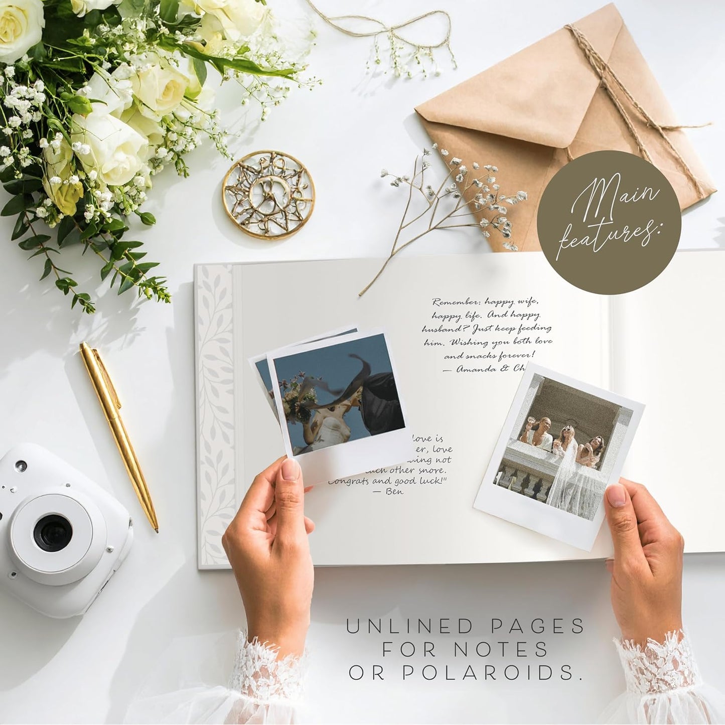 Personalized 2025 Wedding Guest Book for Reception — Guestbook to Sign In, Elegant Baby Shower Guest Book for Party & Birthday — Photo & Polaroid Guest Book for Wedding & Bridal Shower (White)