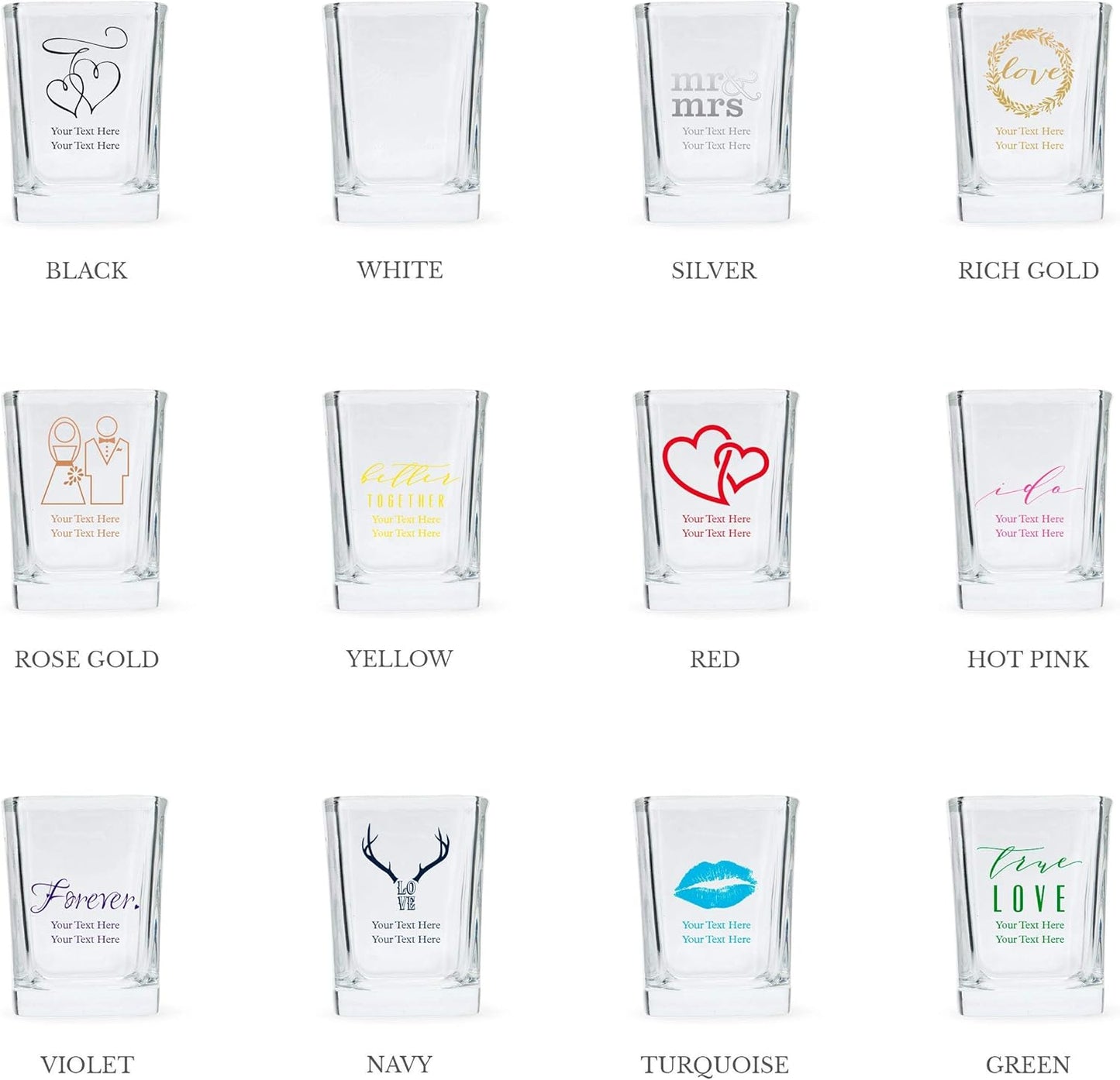 WEDDINGSTAR Personalized 2oz Square Shot Glass Customizable Full Color Print - 168 pack