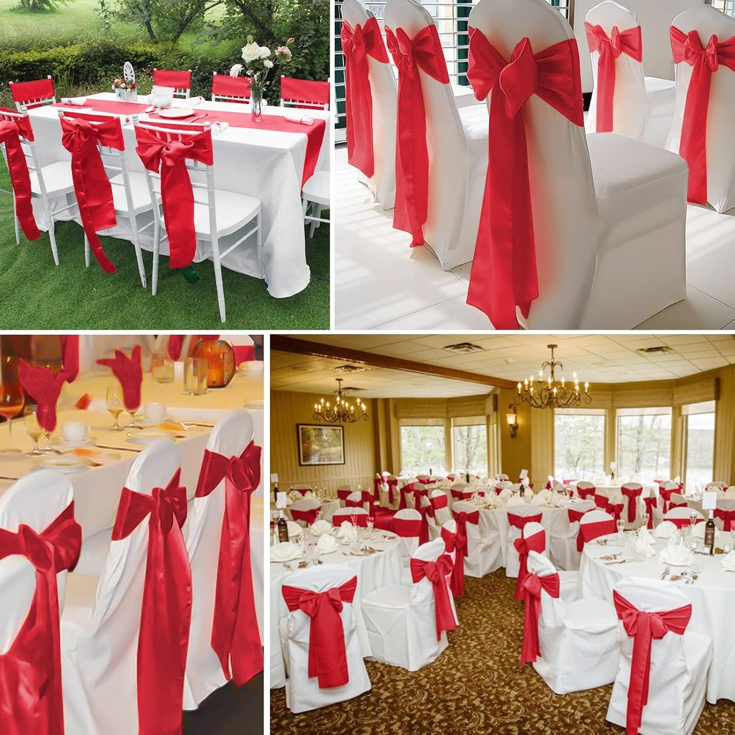 fani 120 PCS Red Satin Chair Sashes Bows Universal Chair Cover for Wedding Reception Restaurant Event Decoration Banquet,Party,Hotel Event Decorations (7 x 108 inch)