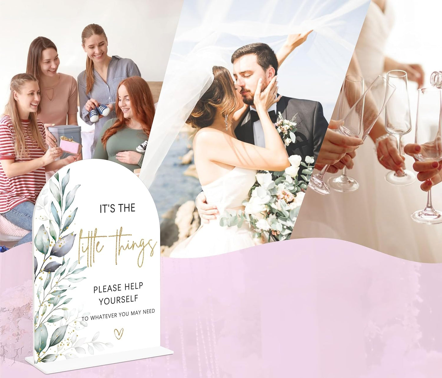 Acrylic Wedding Signs, Greenery Theme It's The Little Things Please Help Yourself Sign, Wedding Reception Signage, Bridal Shower Table Decor with Stand, Anniversary, Newlywed Events Supplies, 15