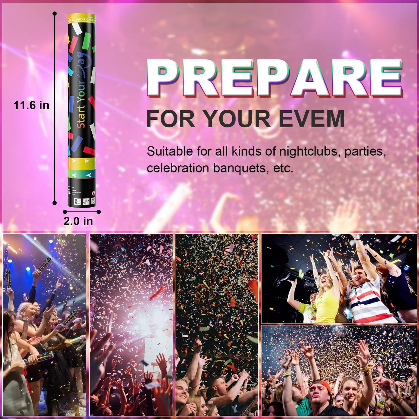 Confetti Cannons, 15 Inch+Longer Confetti Shooters Party Poppers, WORKKEEP Confetti Popper Air Powered for Birthday Wedding Celebration Photo Shoot New Year's Eve confetti Gun 03