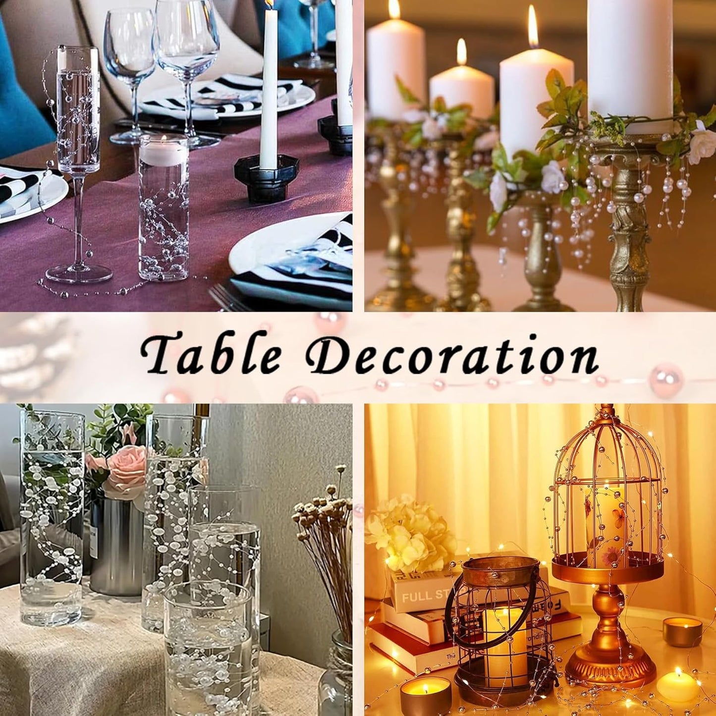 50 PCS Artificial Pearl String Beads - 10+5mm Black Gold Floating Beads for Centerpieces, Vase Fillers, Wedding, Birthday Party, and Candle Decor