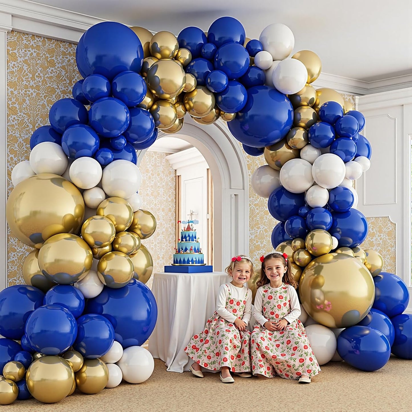 412Pcs Royal Blue and Gold Balloons Arch Garland Kit,5 10 12 18 inch blue and gold balloons for Anniversary Wedding New Year Birthday Party Decorations