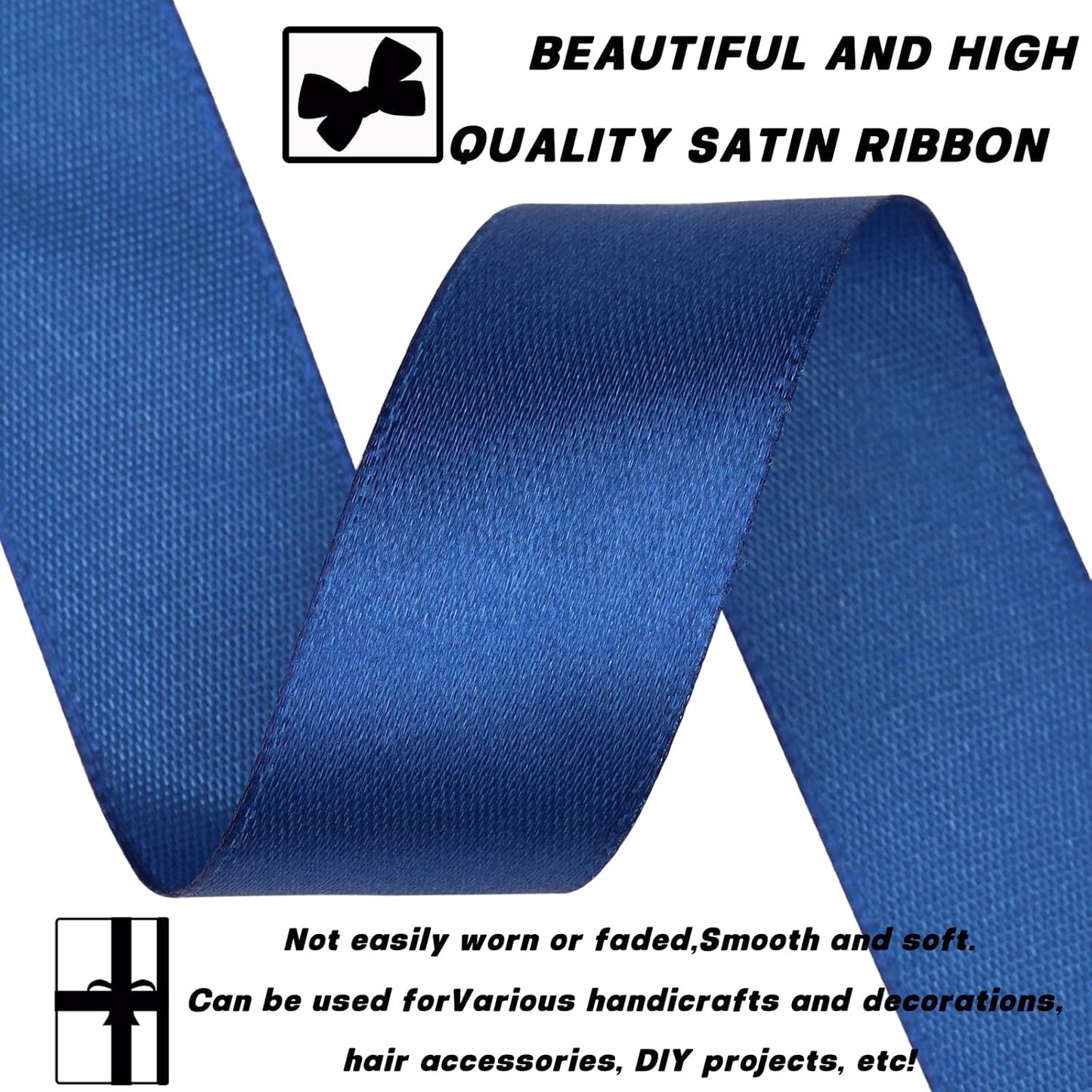 Deep Blue Ribbon 7/8 Inch 30 Yards Satin Craft Ribbon-Single Face Polyester Ribbon for Handmade Roses,Gift Wrapping,Timeless Flower,Bouquets,Wedding and Party Decoration