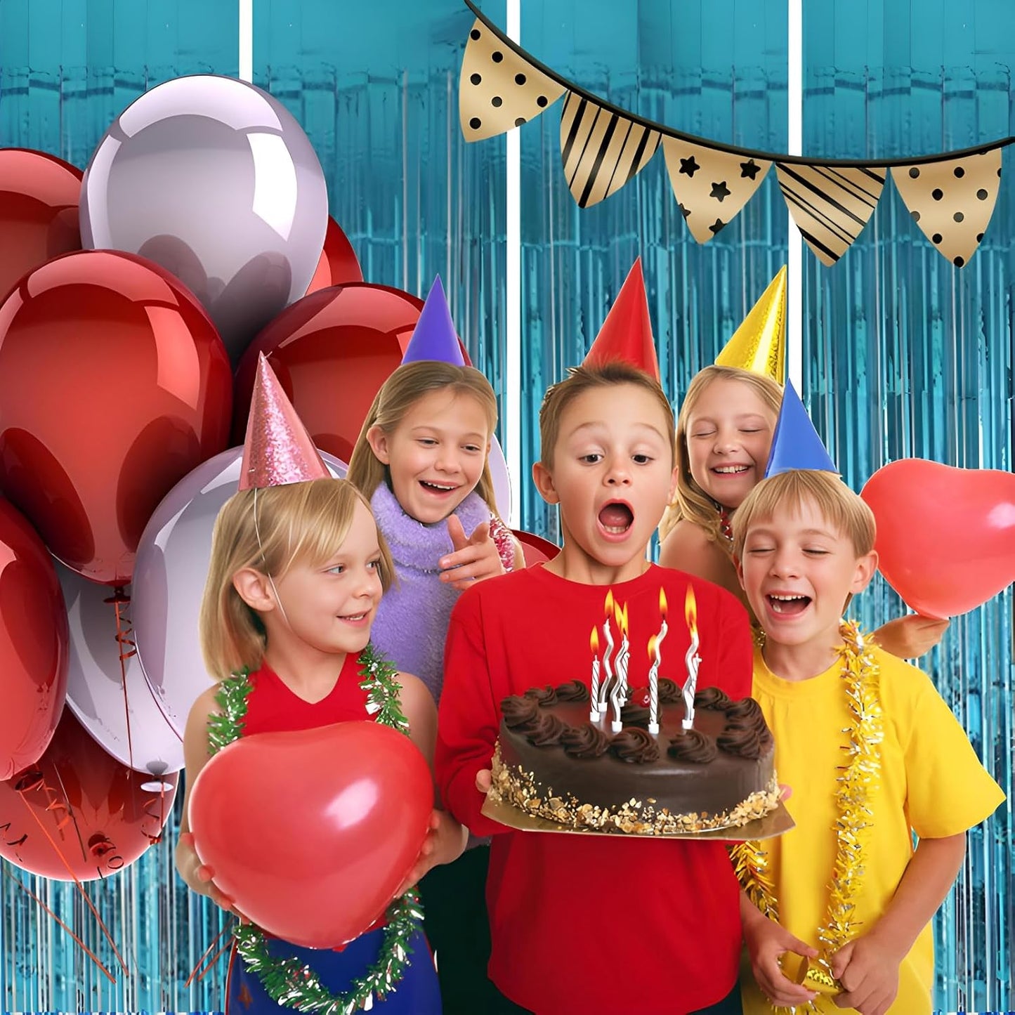 Keyali 4 Pack 3.3 * 8.3 ft Foil Curtain Metallic Tinsel Fringe Curtains Photo Booth Props Backdrop for Birthday Wedding Engagement Baby Shower Christmas Holiday Celebration Partyl,Light Blue