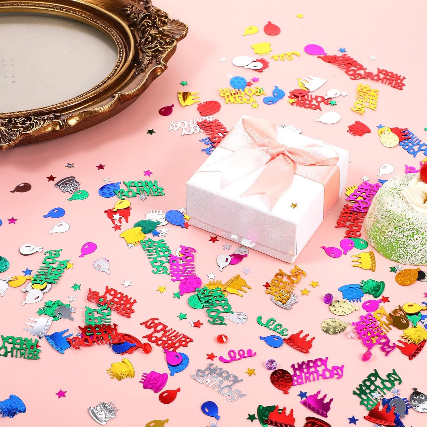 1500 Pcs Happy Birthday Glitter Confetti, Rainbow Foil Confetti Ready Decorations, Party Table Multicolor Cake Glitter Balloons For Birthday Party, Baby Shower Crafting