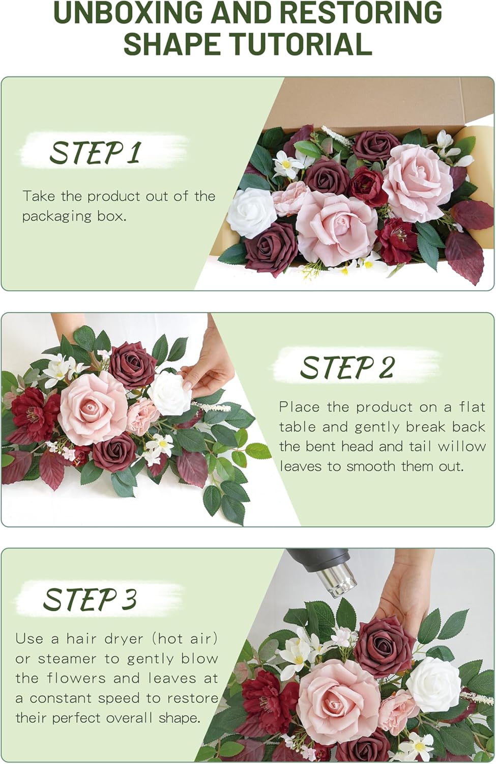 Wedding Decor (Pack of 2) Welcome Sign Flower Backdrop Garland for Ceremony Reception Wall Easel Home Decoration Entryway Faux Outdoor Board Head Table Decor (Burgundy & Dusty Rose)