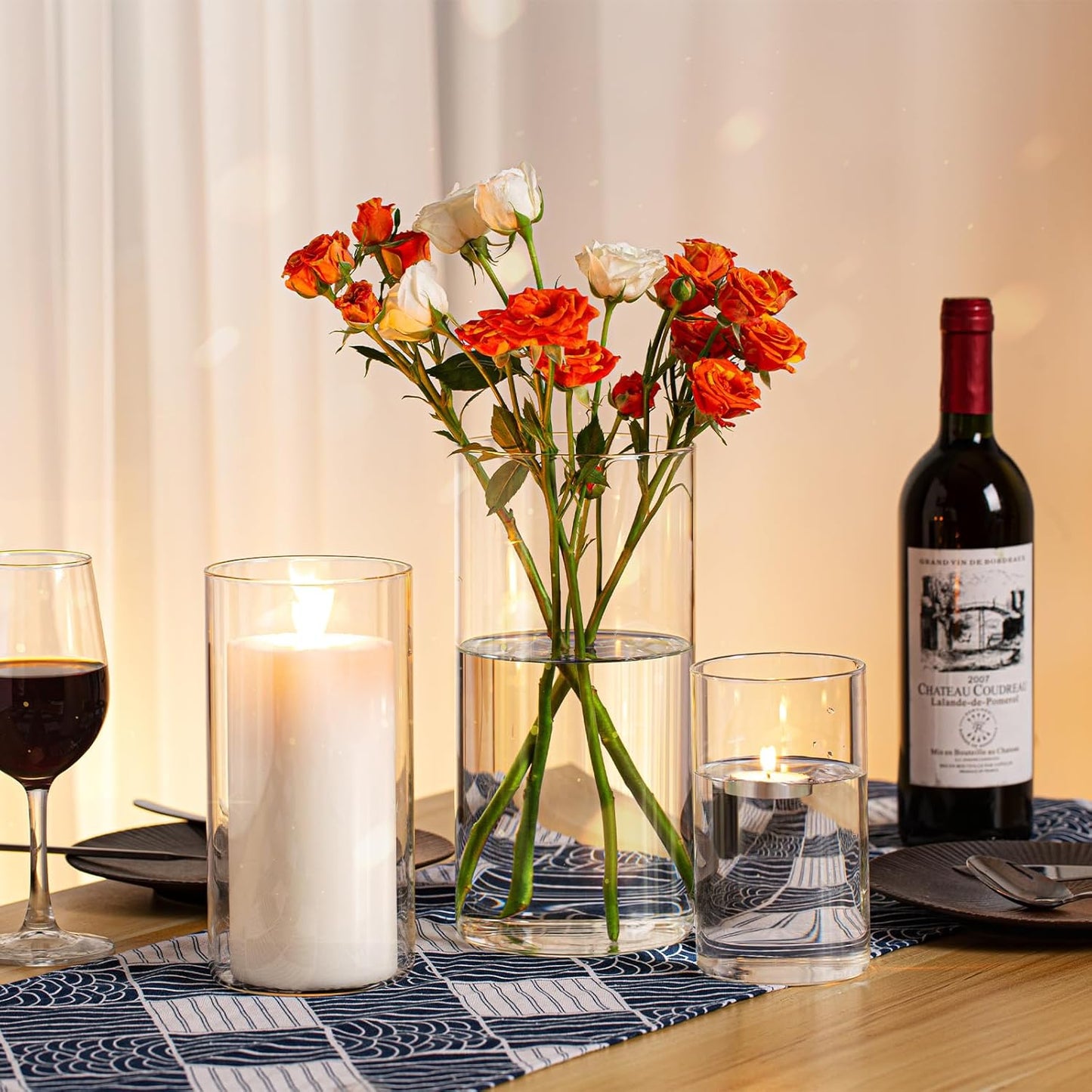 PHOSPHOR Hurricand Candle Holder 24 PCS, Glass Pillar Candle Holder, Clear Glass Cylinder Candleholder Glass Cylinder Vase for Centerpieces Wedding Party Decoration