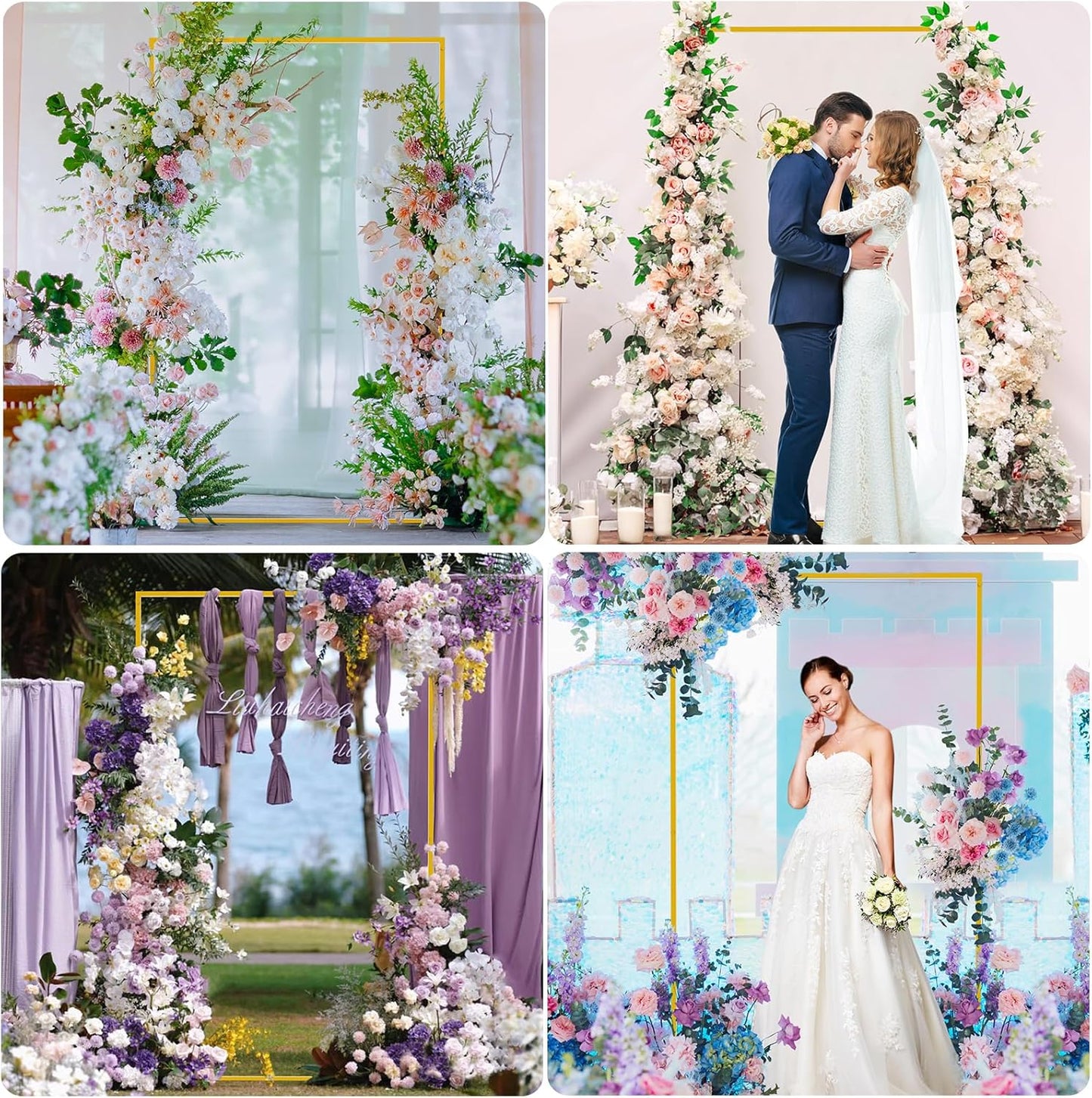 Asee'm 6.6FTx4FT Gold Wedding Arch Backdrop Stand Square Metal Rectangular Arch Frame for Ceremony Party Birthday Bridal Baby Shower Anniversary Arbor Balloon Decoration