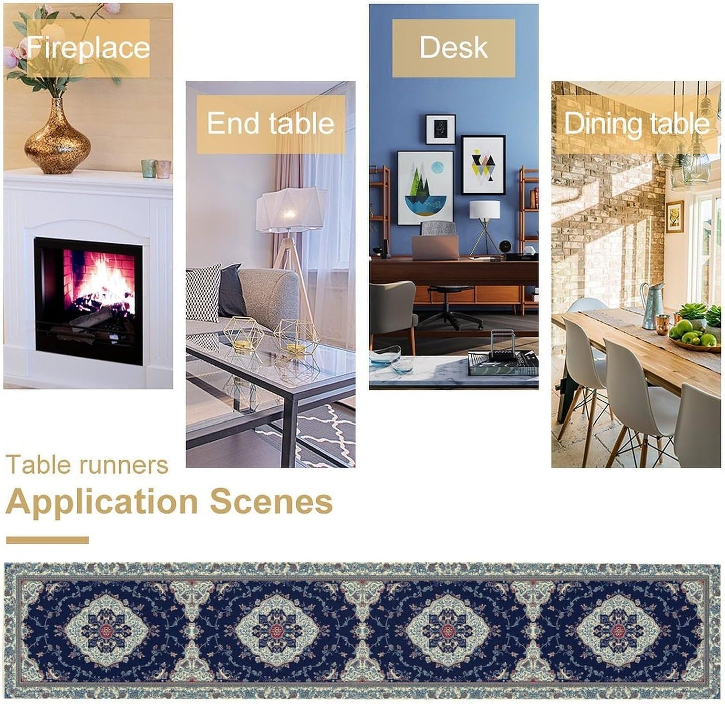 Elegant Palace Boho Blue Table Runner Vintage French Style Farmhouse Geometric Home Farmhouse Kitchen Table Dining Coffee Room Garden Party Wedding Decor 13x120in