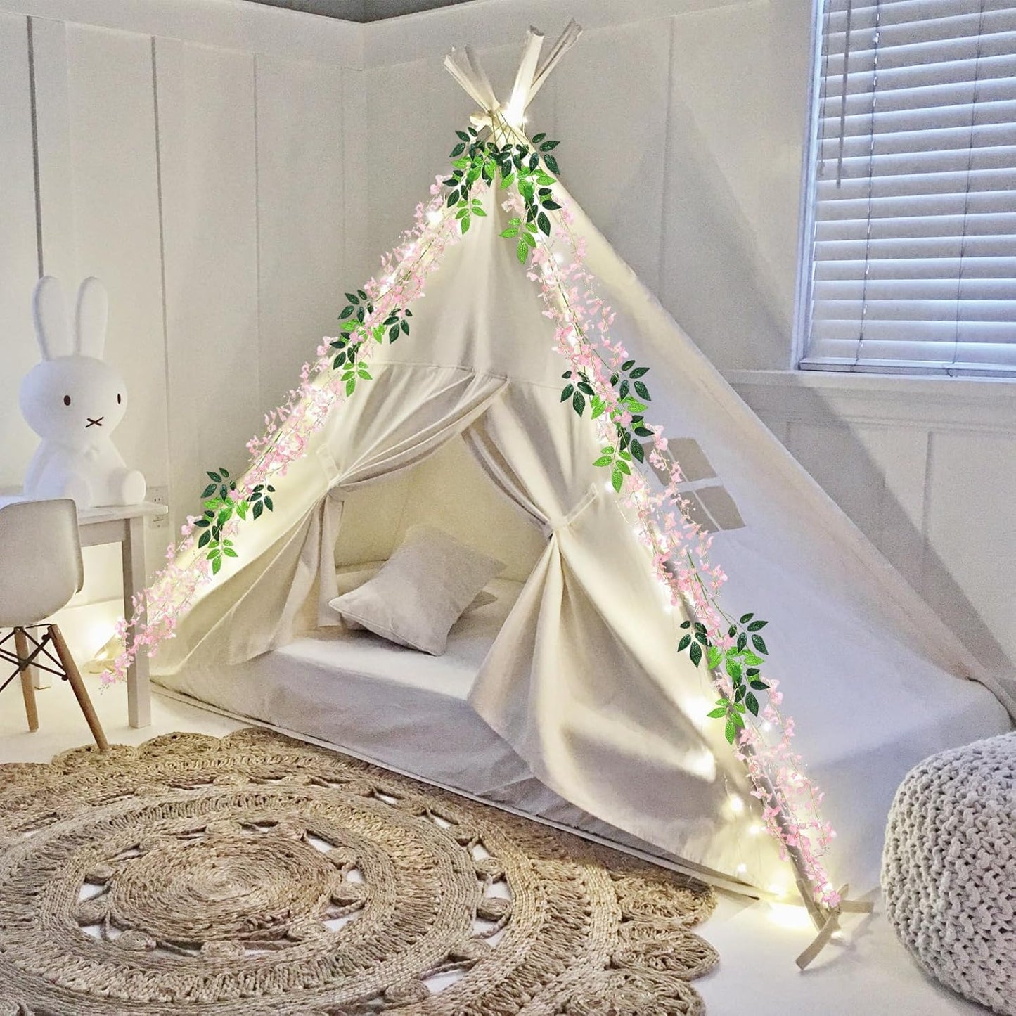 12 Pack Light Pink Wisteria Hanging Flowers, 3.44 Ft Fake Hanging Flowers, Artificial Wisteria Garland Vines for Wedding Room Backdrop Outdoor Patio Garden Decoration