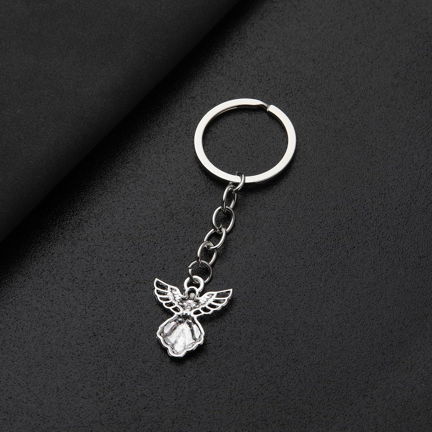 PHAETON 50PCS Silver Tone Guardian Angel Charm Keychain Key Ring