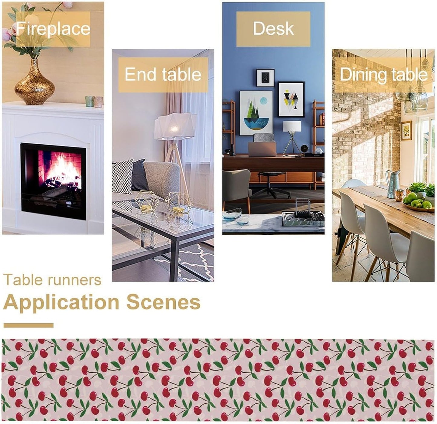 Cherry Table Runner,Spring Summer Fruit Table Runner for Kitchen Dining Table Home Party Decoration 13x90 Inch