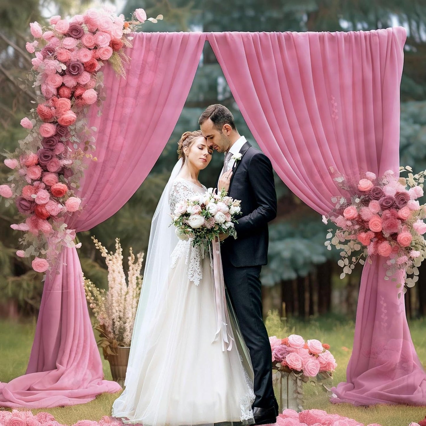 10 x 10 Feet New Pink A Backdrop Curtain for Partie, Background Curtains for Photoshoot, Birthday, Wedding, Mardi Gras, Easter, Mother's Day Party Decorations 5Ft x 10Ft, 2 Panels