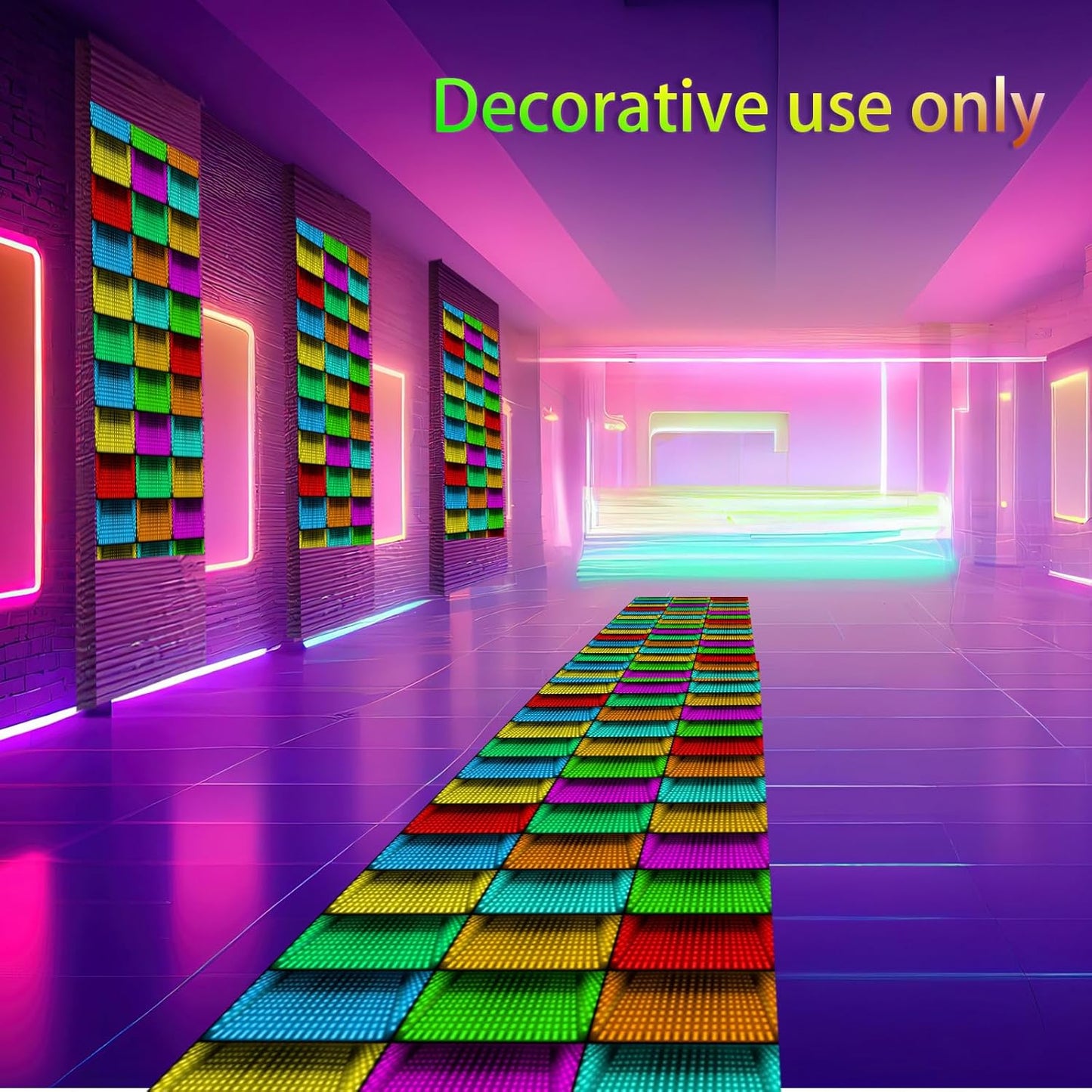 Haull 118 x 39 Inch Neon Light up Dance Floor Glow in The Dark Runner UV Reactive Blacklight Floor Aisle Runner Decor Wall Props for 80s 90s Neon Birthday Party Decorations(Dynamic Grid)