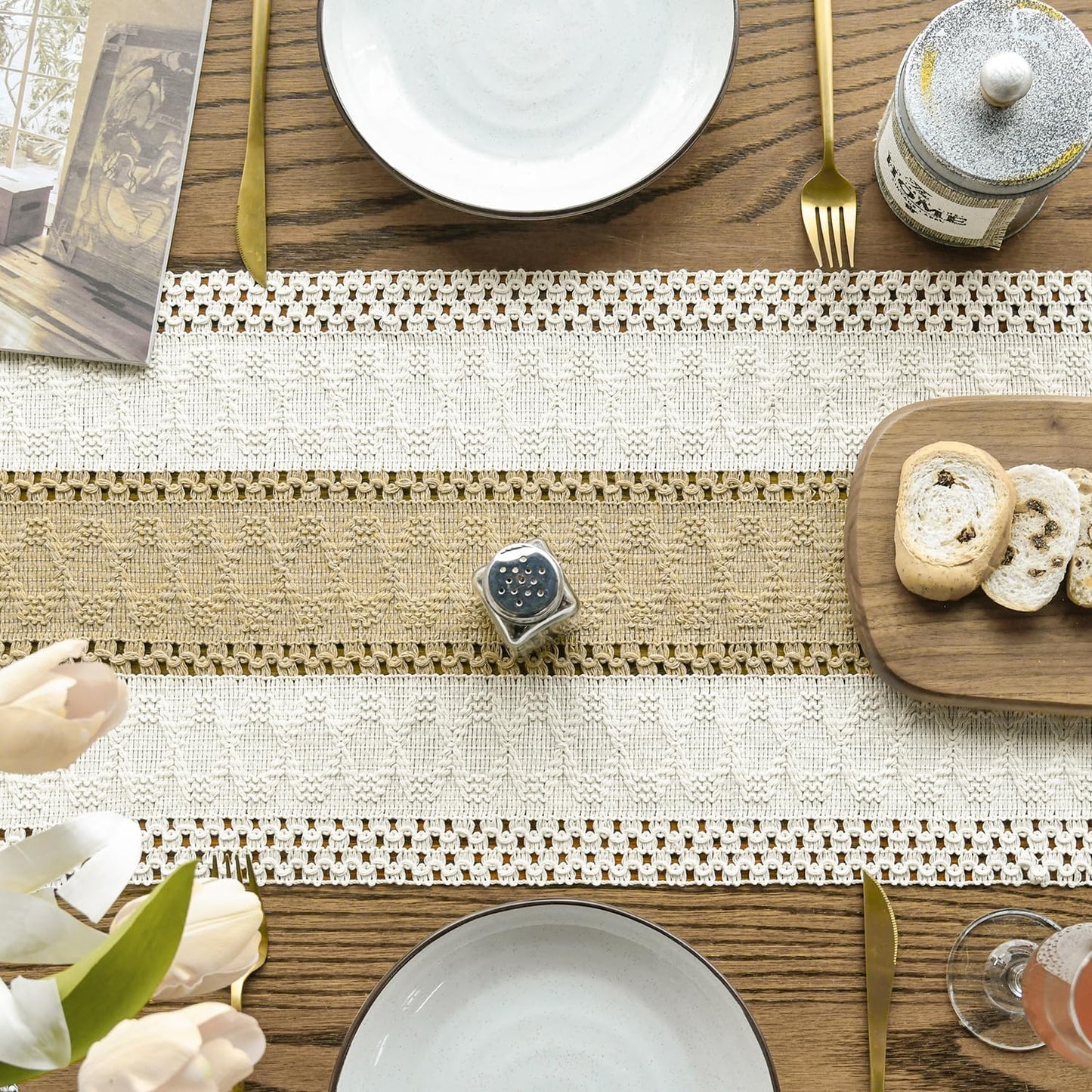 Artoid Mode Burlap Brown Farmhouse Rustic Table Runner, Seasonal Holiday Hollow Kitchen Dining Table Decoration for Home Party Decor 12x108 Inch