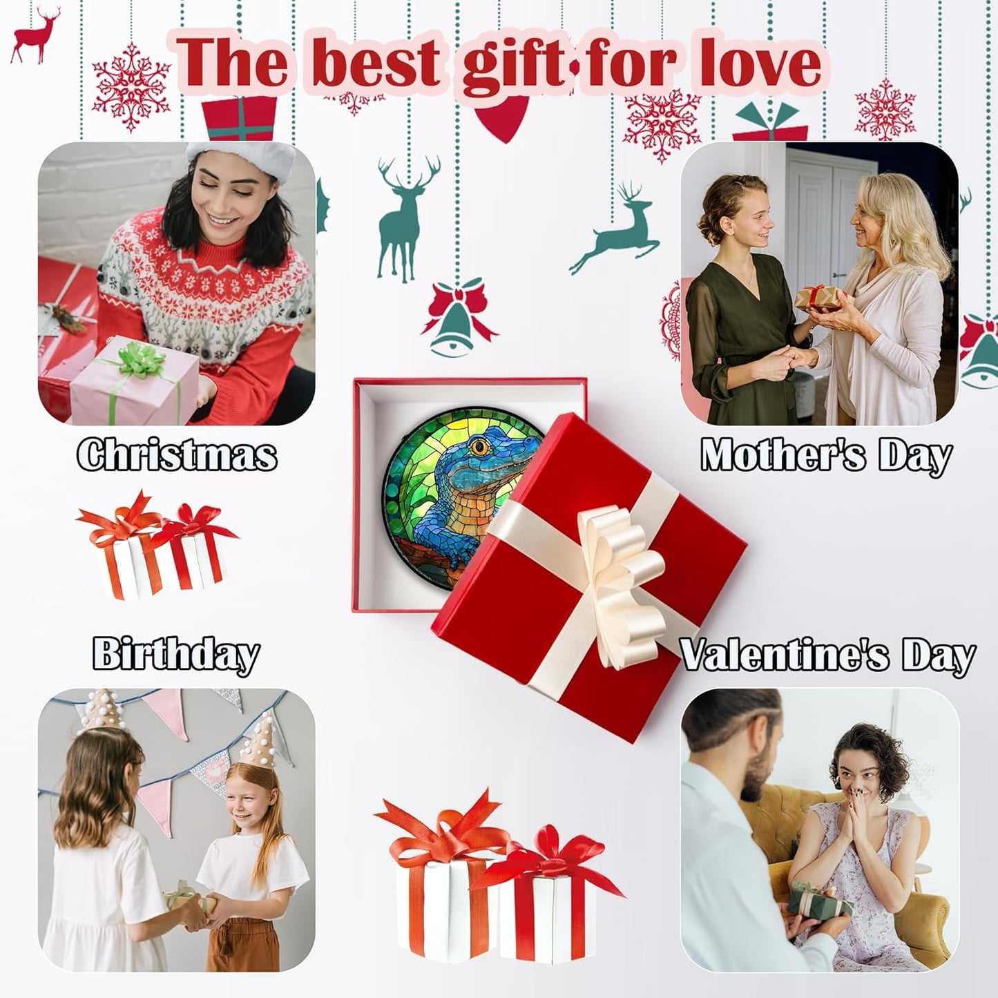 Stained Glass Window Hanging, Blue Alligator Sun Catcher for Window Door Home Decor Green Brown Suncatcher Christmas Mother's Day Birthday Gifts for Women Men Mom and Nana 6.3 in